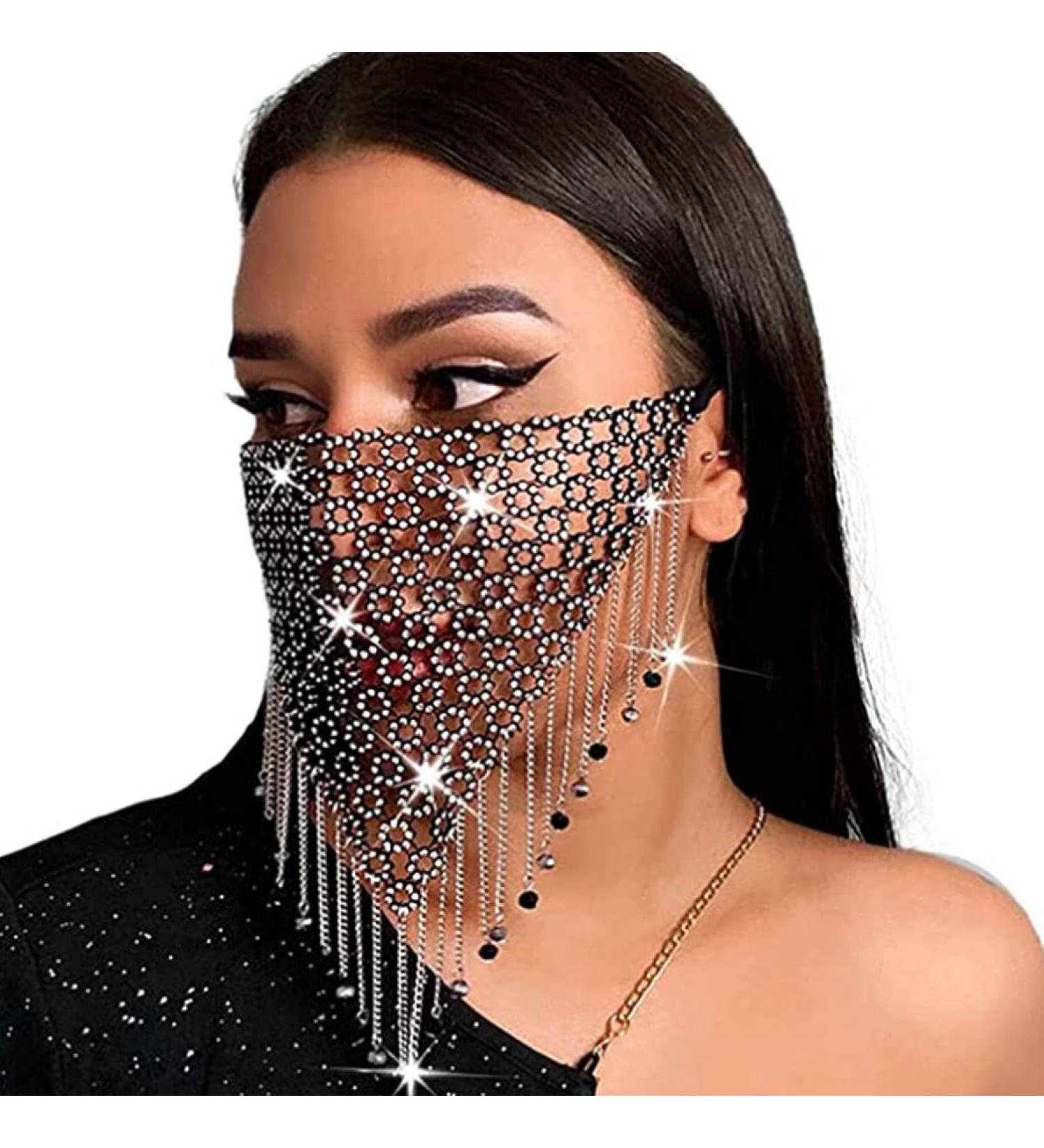 Sparkly Rhinestone Mesh Mask - Elegant Face Cover for Women & Girls | Perfect for Masquerades Parties & Raves - Buy Online on GoSupps.com