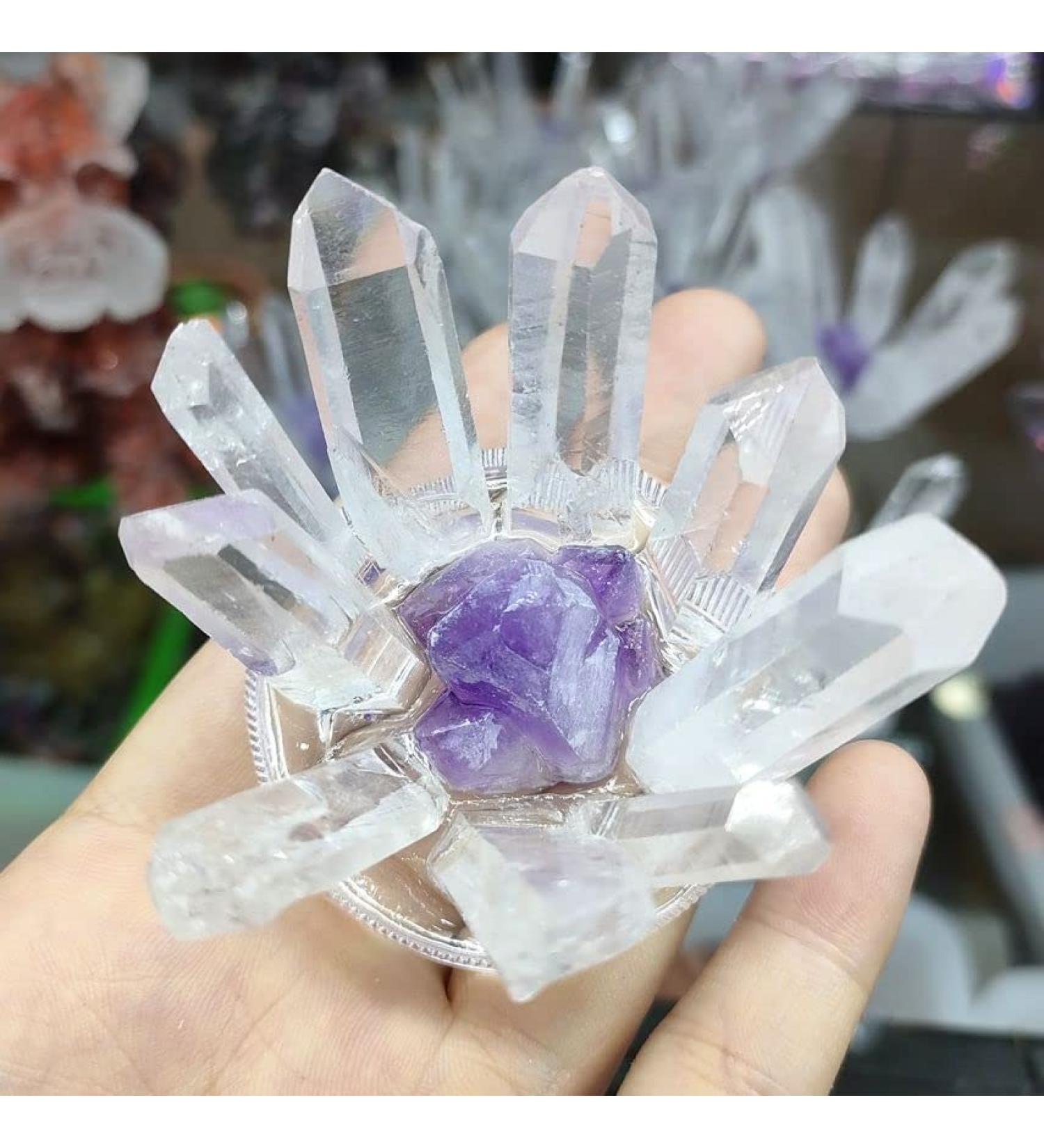 Amethyst Crystals White Quartz Crystal Cluster with Purple Amethyst Specimen DIY Gifts JIZTGEDM - Buy Online on GoSupps.com
