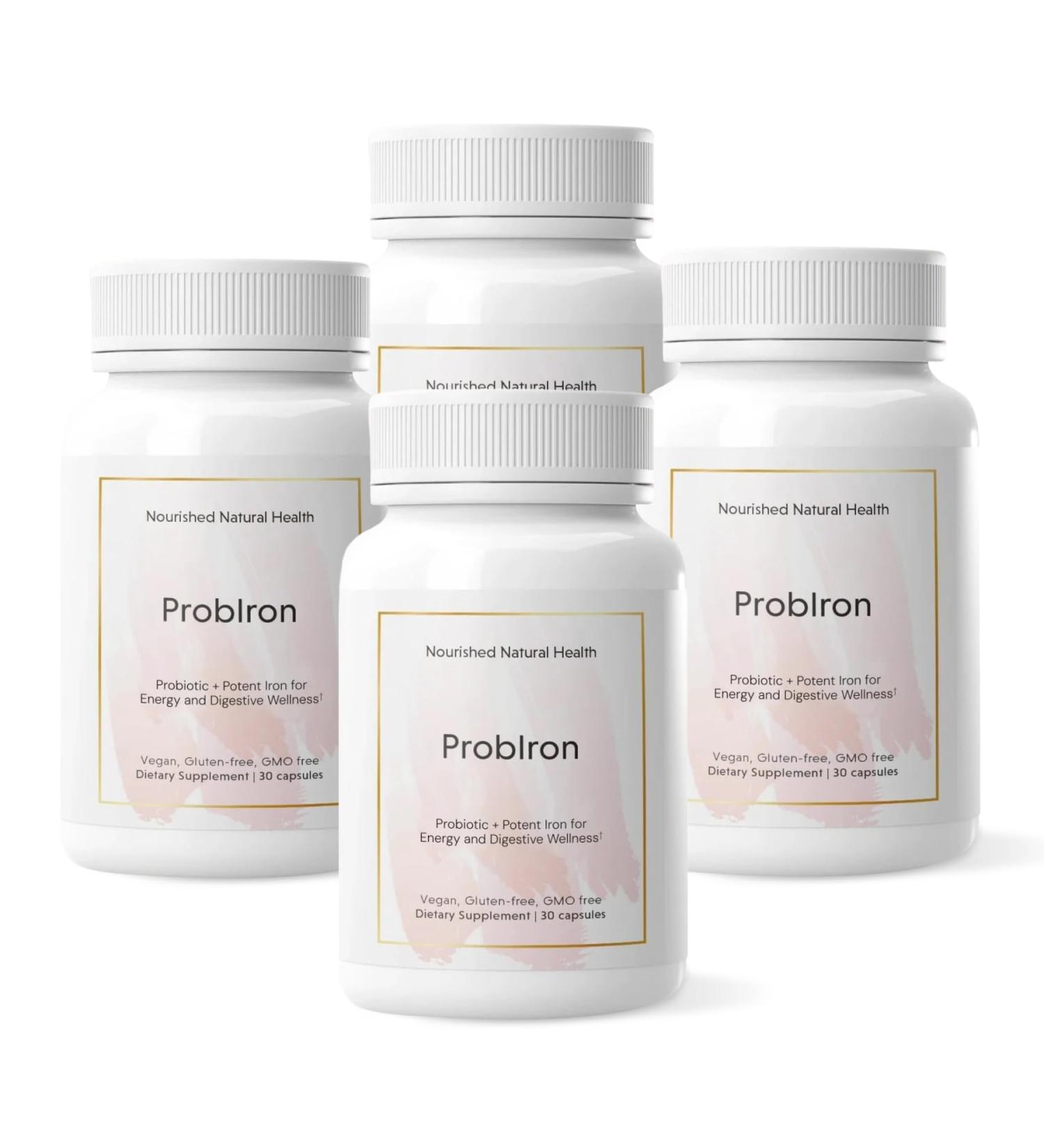 Nourished Natural Health ProbIron - Women's Probiotic + Iron Supplement Boosted with Vitamin C and Copper - Vegan Formula for Energy and Digestive Wellness - 120 Capsules 30 Count (Pack of 4) - Buy Online on GoSupps.com