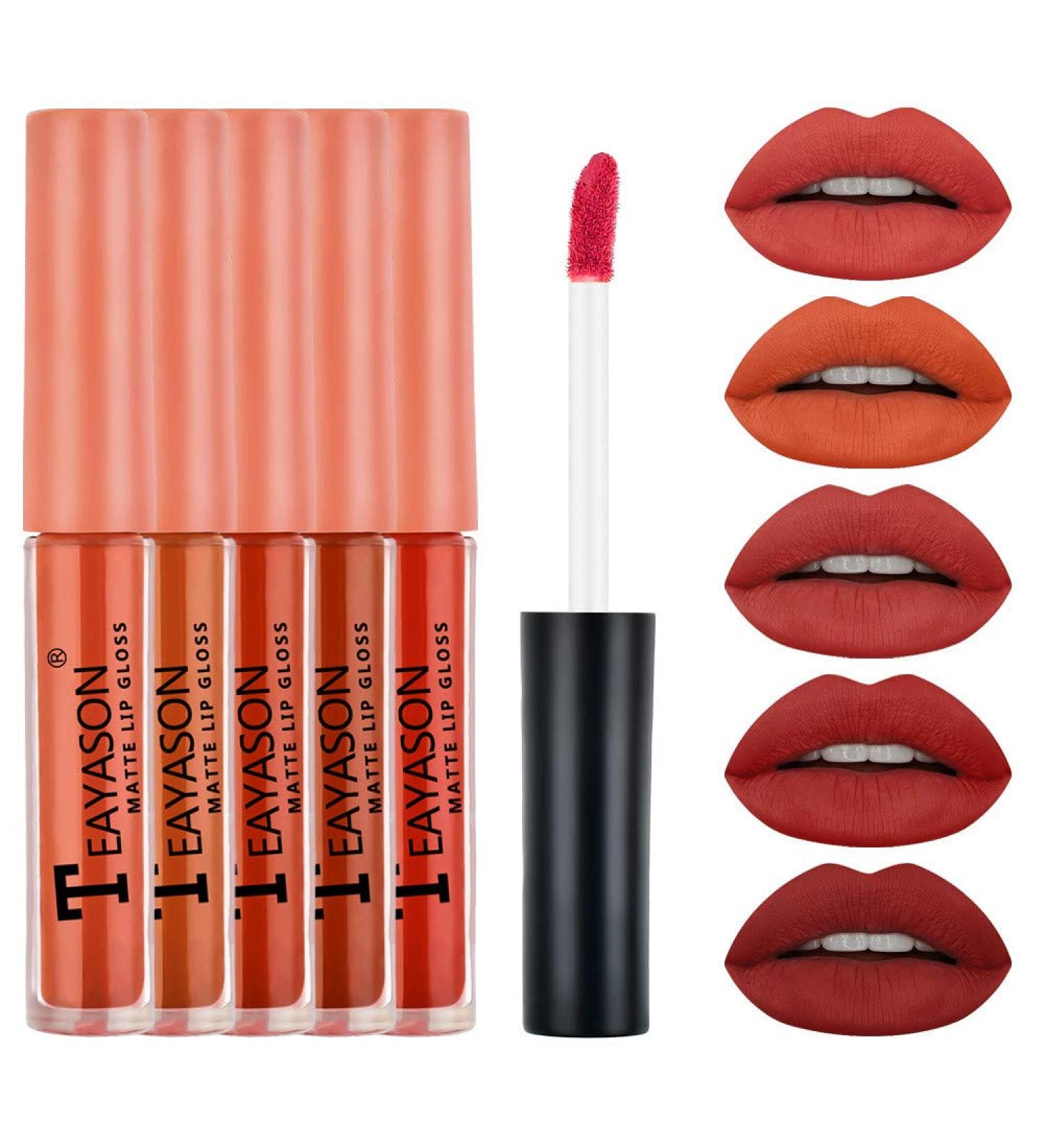 5 Piece Rose Matte Liquid Lipstick Set - Waterproof Velvet Matte - Long-Lasting Lip Makeup for Daily Party & Wedding - Buy Online on GoSupps.com