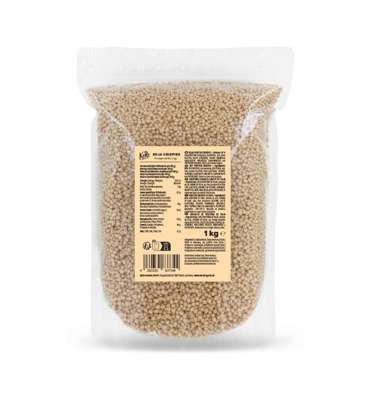 KoRo Soya Protein Crispies 1 kg - 60% Protein Vegan Snack | International Shipping Available - Buy Online on GoSupps.com