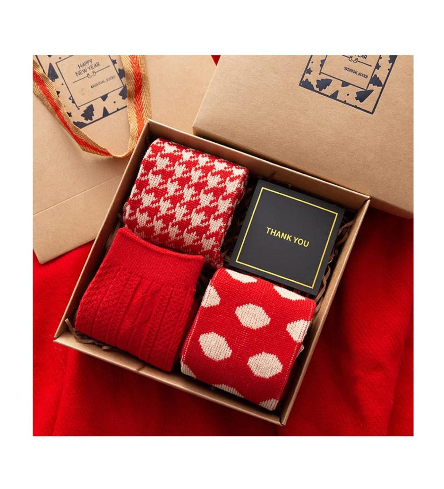 Chinese New Year Red Cotton Socks 3 Pairs Gift Box - Women's Fashion Sports Socks for Spring Festival Luck (Size 34-39) - Buy Online on GoSupps.com
