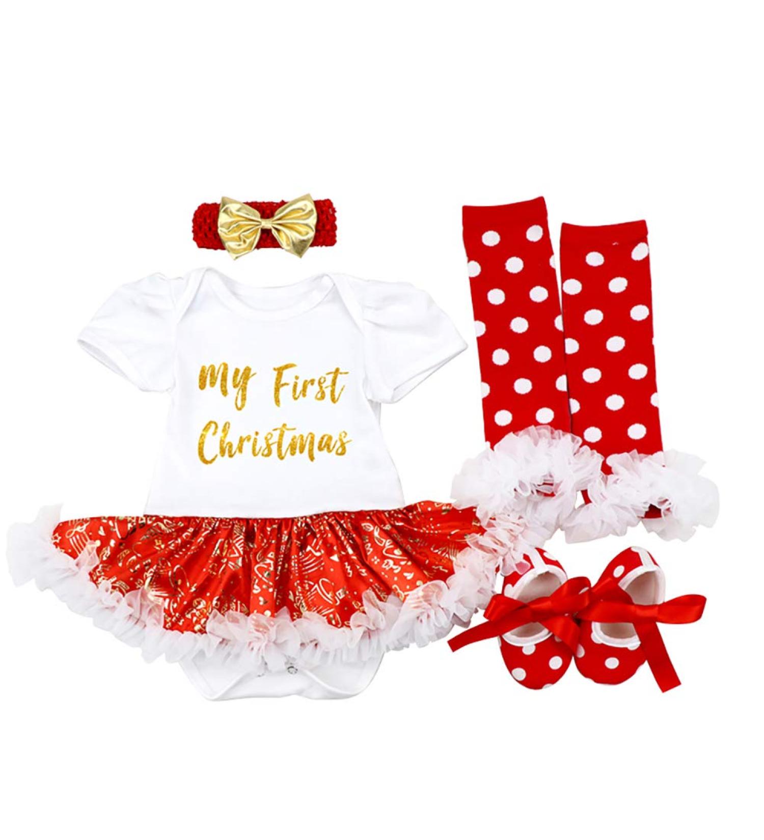 FYMNSI Baby Girls My First Christmas Outfit 4pcs Set | Newborn Infant Xmas Party Clothes | Princess Tutu Romper Dress | 0-3 Months White - Buy Online on GoSupps.com