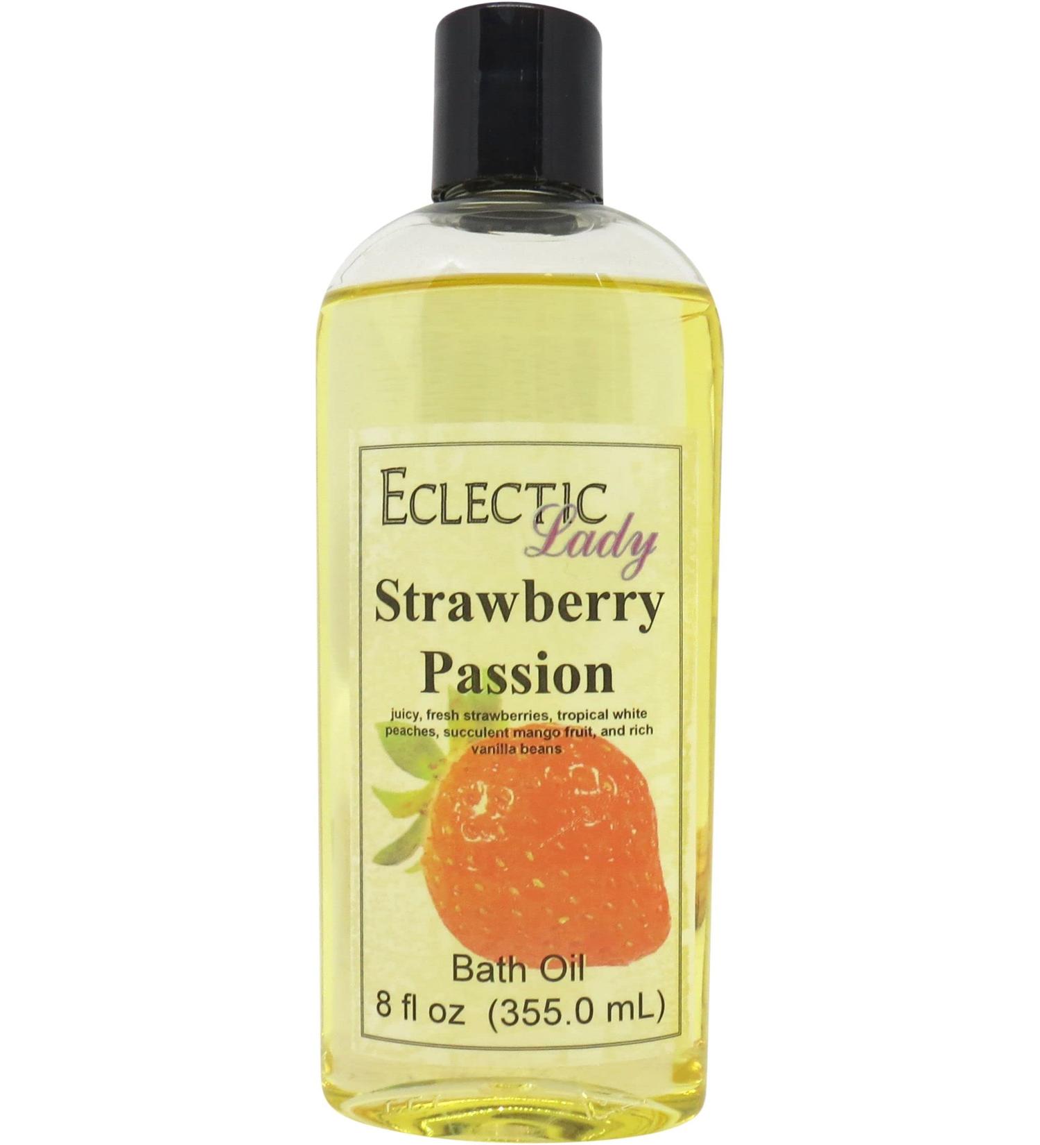 Strawberry Passion Bath Oil by Eclectic Lady - Moisturizing & Relaxing Scented Oil for Sensitive Skin - 8 oz - Buy Online on GoSupps.com