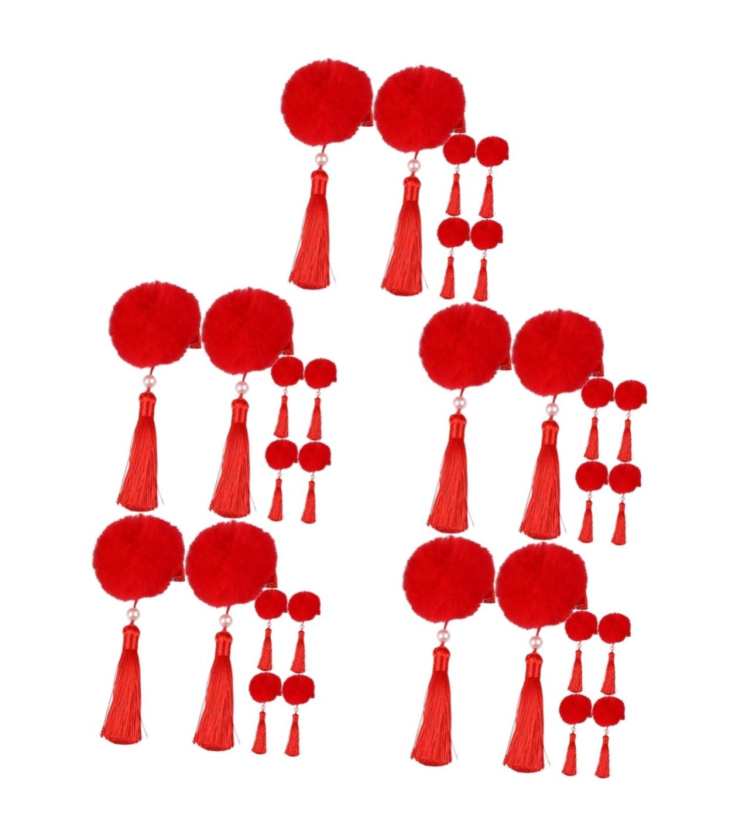 Beavorty 15 Pairs Tassel Hair Ball Hair Clip Chinese Hair Stick Hanfu Hair Clip Kids Hair Barrettes Hair Accessories for Girls Girl Child Modeling Artificial Fur Tassel Fur Ball Red - Buy Online on GoSupps.com