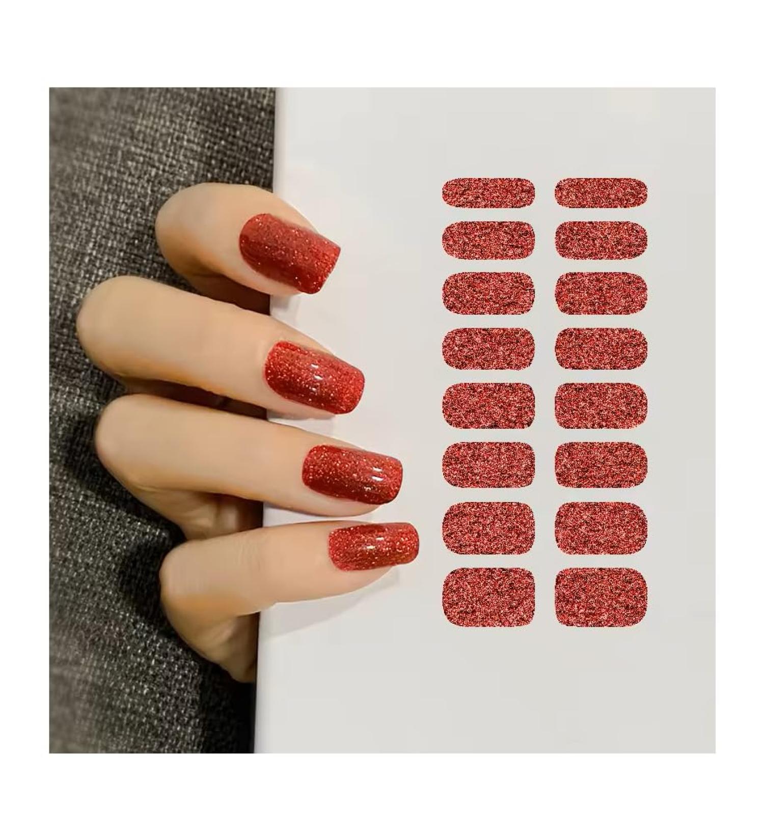 Buy UV Hardening Nail Film - Red Glitter Self-Adhesive Gel Nail Foils for Perfect Manicures | International Shipping Available - Buy Online on GoSupps.com