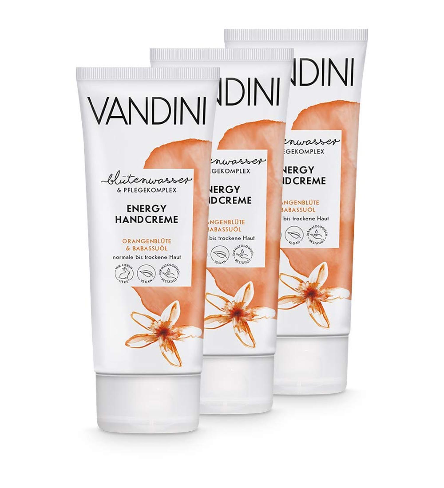 VANDINI Energy Women's Moisturizing Hand Cream with Orange Blossom & Babassu Oil Cream for Normal to Dry Hands Free from Silicones Parabens and Mineral Oils (3 x 75 ml) - Buy Online on GoSupps.com