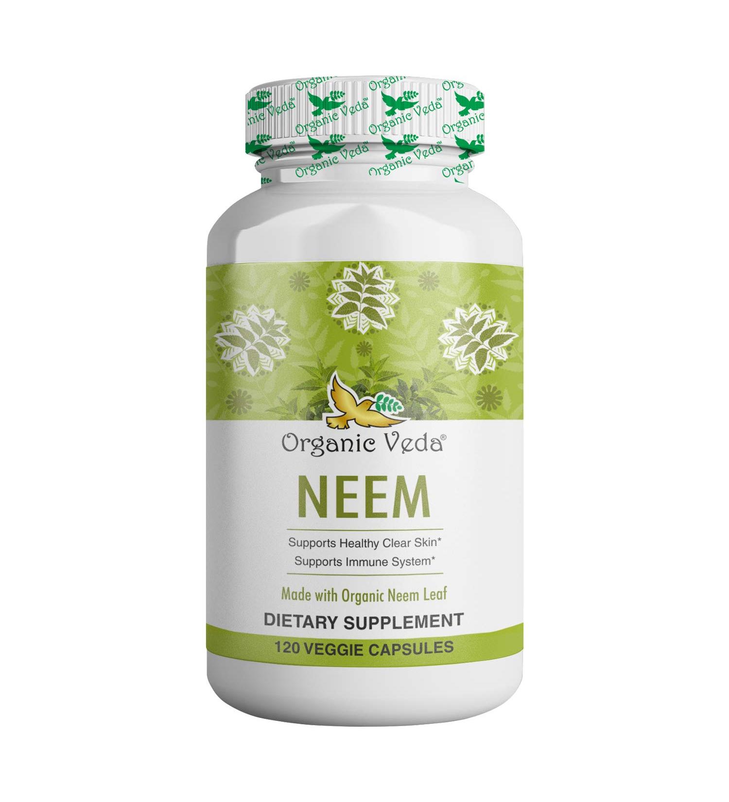 Organic Veda Neem Capsules - Pure Organic Neem Leaf Supplement for Healthy Skin & Immune System - 120 Veggie Capsules - Buy Online on GoSupps.com