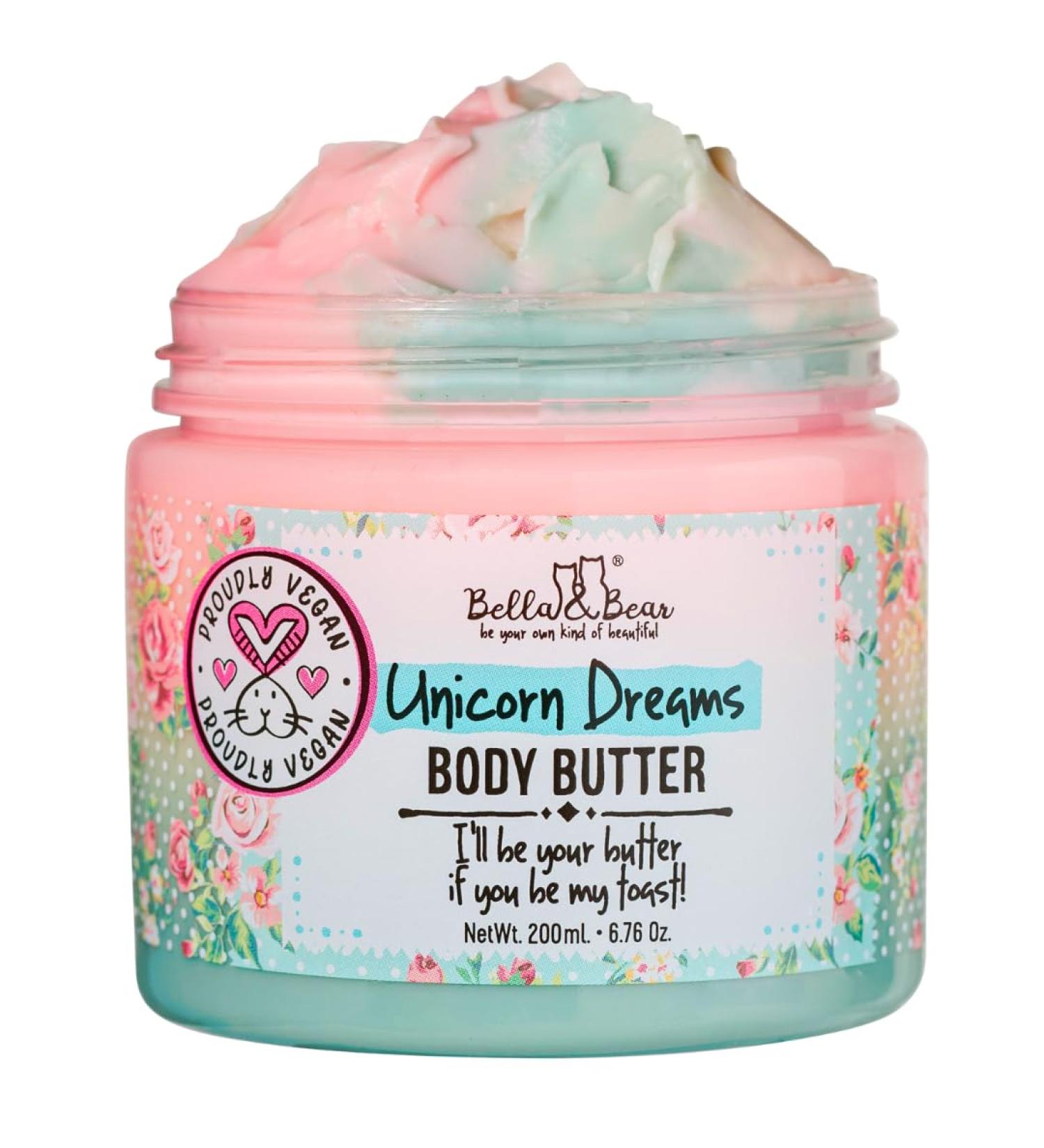 Bella & Bear Unicorn Dreams Body Butter - Skin Care Vegan Cruelty-Free Nourishing Butter Cream - Hydrating & Moisturizing Skincare - All Skin Types - Mango & pineapple with a hint of vanilla - Buy Online on GoSupps.com