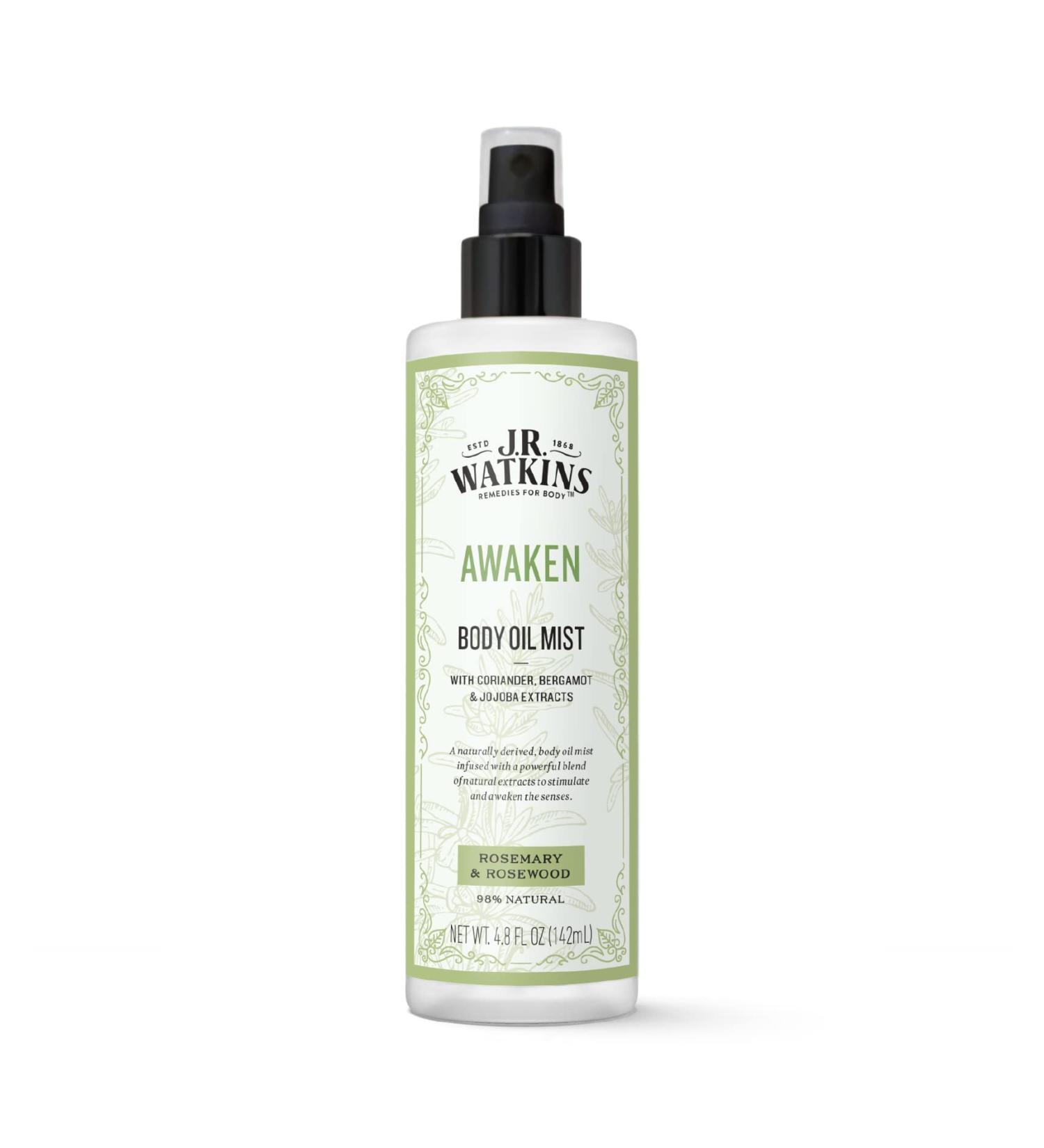 J.R. Watkins Awaken Body Oil Mist - Hydrating Essential with Rosemary & Rosewood | 4.8 oz - Revitalize Your Senses - Buy Online on GoSupps.com