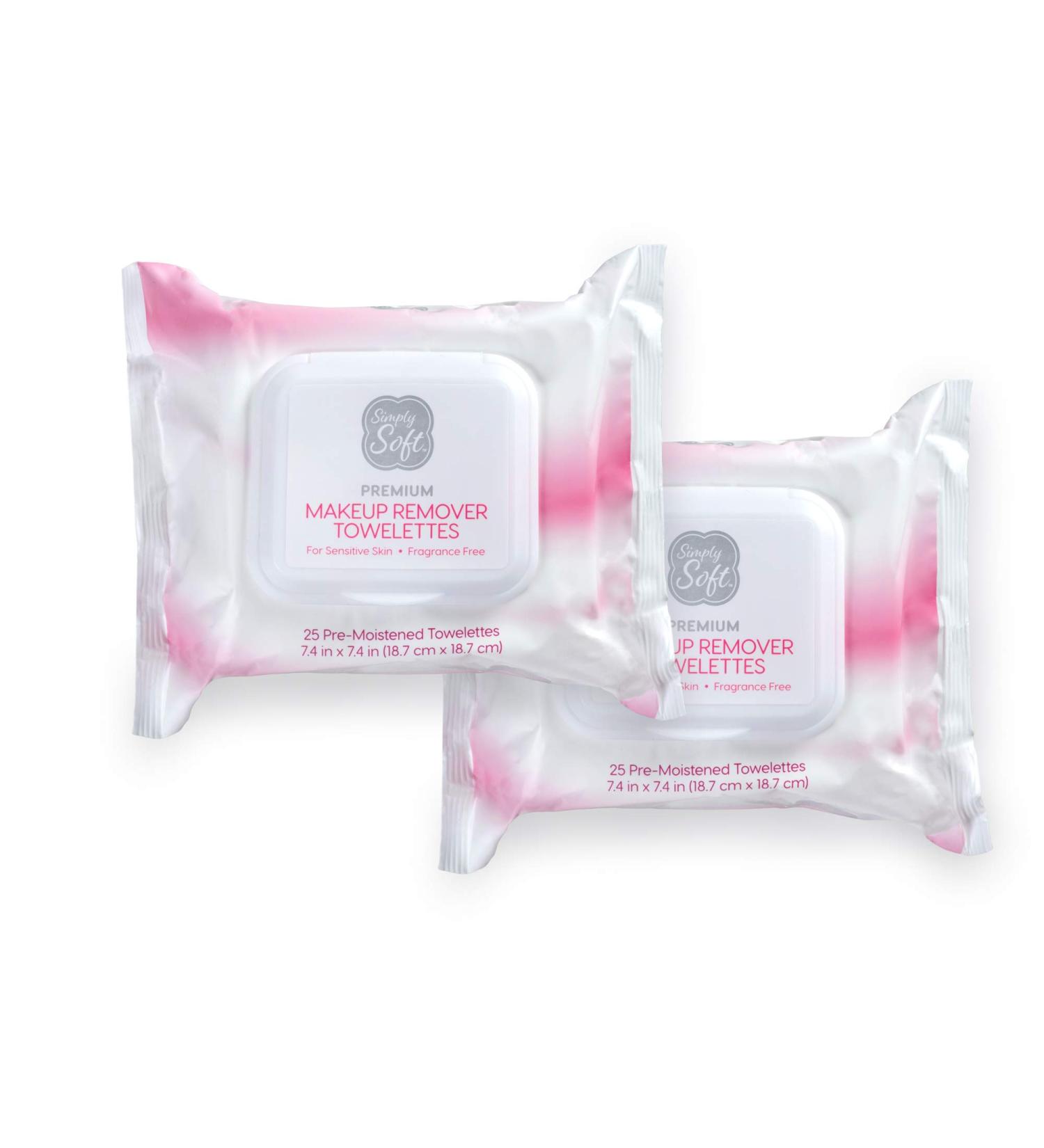 Simply Soft Makeup Remover Wipes - Fragrance-Free, Hypoallergenic, pH Balanced - 25 ct. (2 Packs) - Unscented Towelettes - Buy Online on GoSupps.com