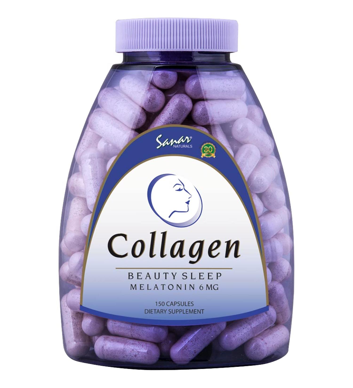 Sanar Naturals Collagen Pills Beauty Sleep with Melatonin 6 mg - Boost Hair Skin Nails Joints - Hydrolyzed Collagen Peptides Supplement 150 Capsules - Buy Online on GoSupps.com