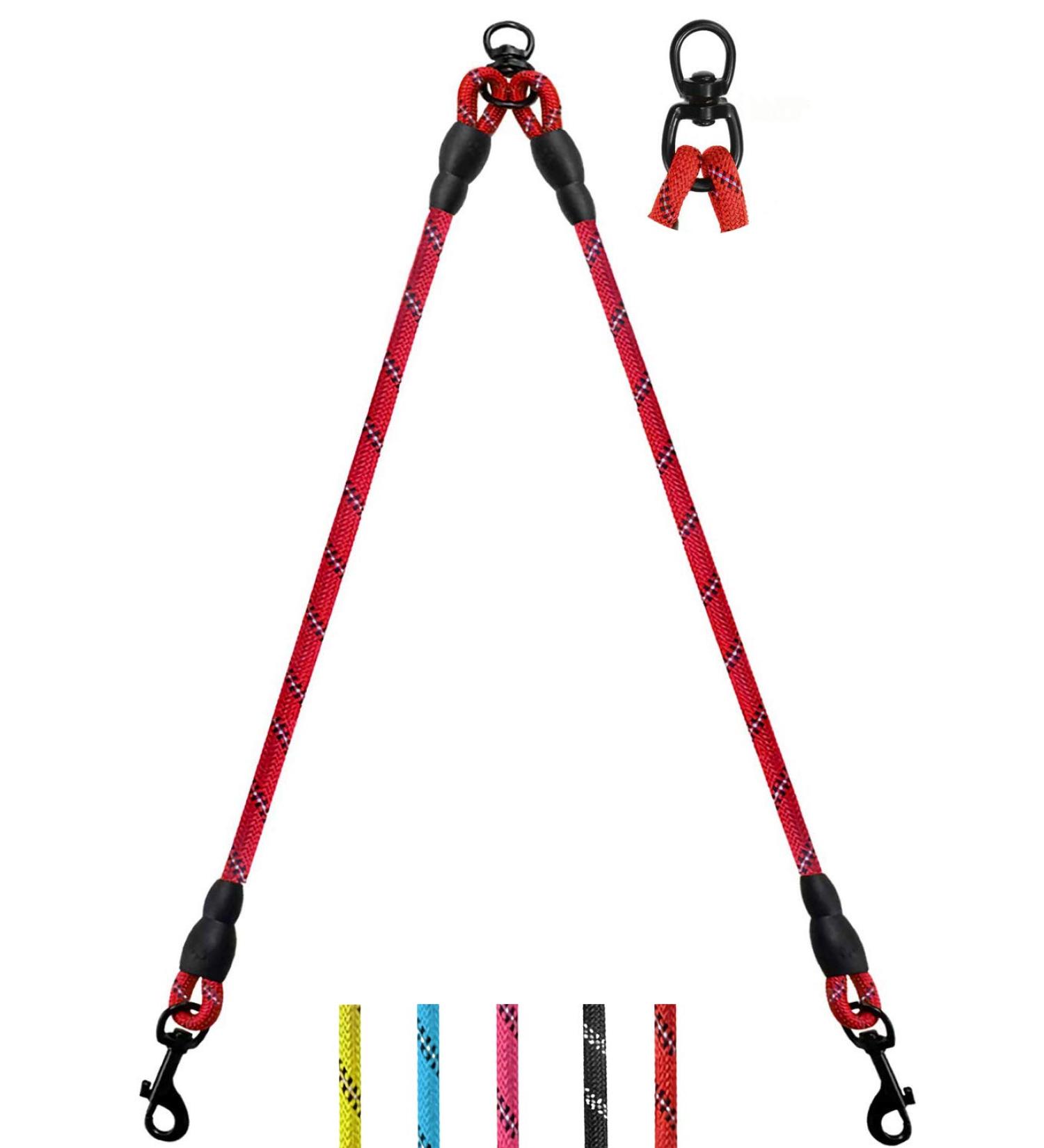 DDSCOLOUR Double Dog Leash Coupler No Tangle 360 Swivel Reflective Double Lead Dual Two Dog Lead Splitter fo Fits Small Medium Large Dogs 30 inch(Diameter:0.8-1.2cm Red 0.5"(1.2cm) Red - Buy Online on GoSupps.com