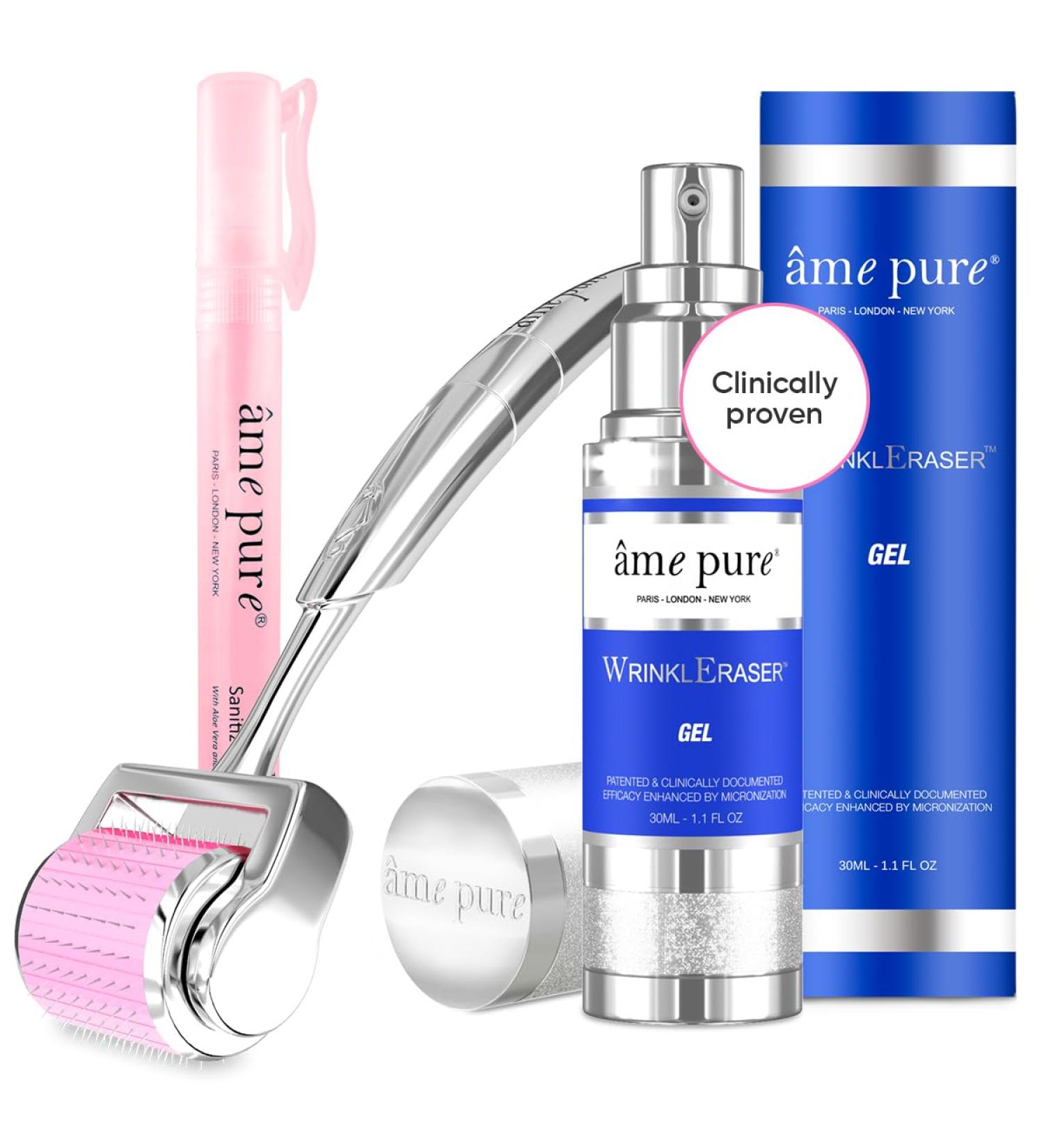  me pure WrinklEraser Basic Derma Roller KIT 100% Natural Microneedling Treatment for Surgery Free Rejuvenation Smooth Wrinkles and Firm Skin (Dermaroller 0.5mm + Gel + Disinfector) - Buy Online on GoSupps.com