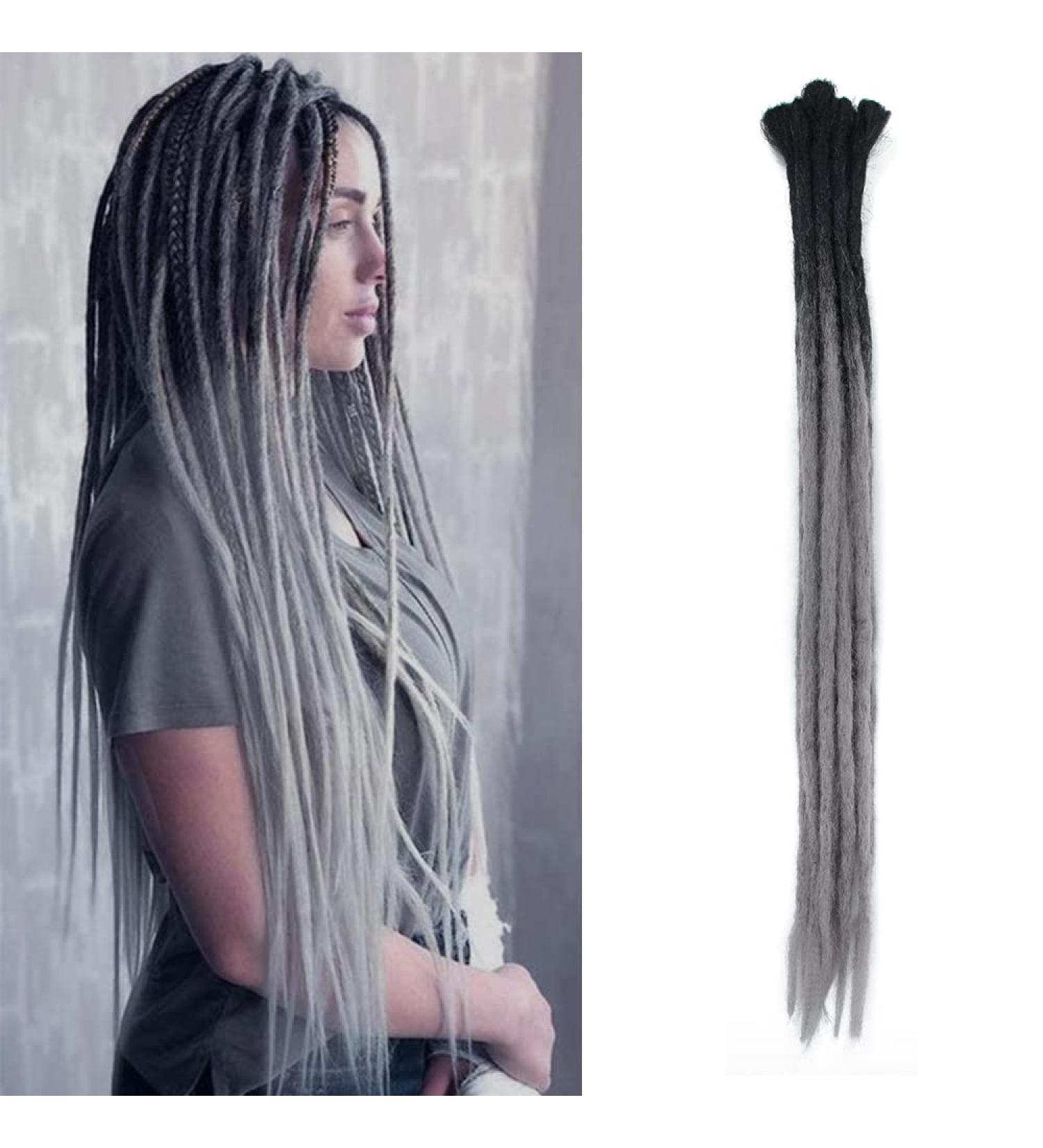 24 Inch Handmade Synthetic Dreadlock Extensions - Ombre Black to Gray - 10 Strands/Pack - Dreads Crochet Locs Hair - Buy Online on GoSupps.com