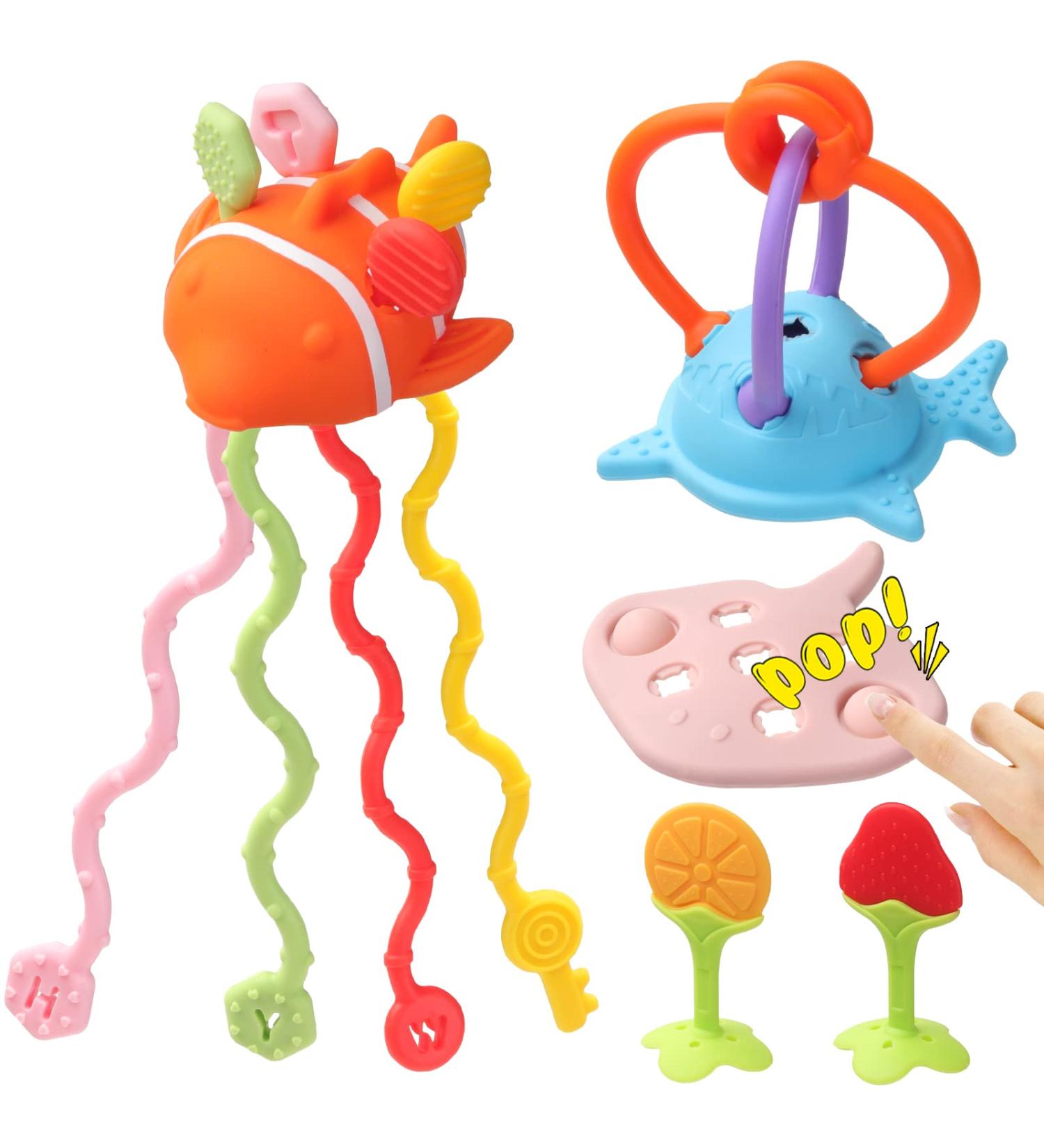 Montessori Baby Teether Toys for 12-18 Months | Silicone Fish Teething Toy for Infant Car Seat | BPA Free Sensory Chew Toys for Boys and Girls 1+ Year Old - Buy Online on GoSupps.com