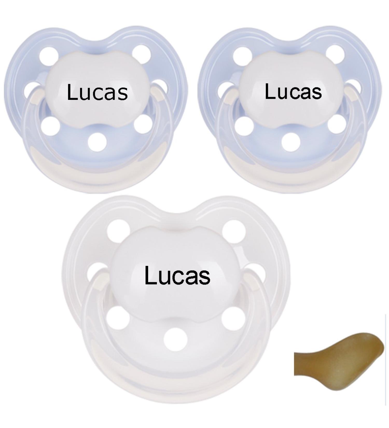 BabyNova pacifier with name anatomical latex size 1 (pack of 3) (2x light blue + 1x white)