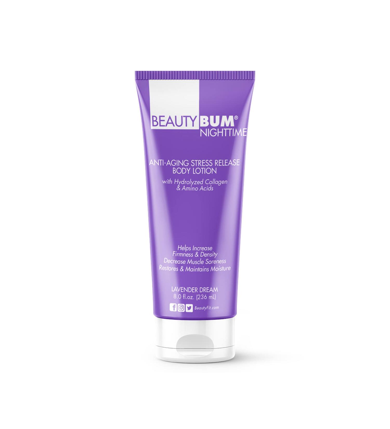 BeautyFit BeautyBum Nighttime Anti-Aging Body Lotion - Muscle Recovery Skin Moisturizer Dimples Minimizer Lavender Dream - 8 oz | International Shipping - Buy Online on GoSupps.com
