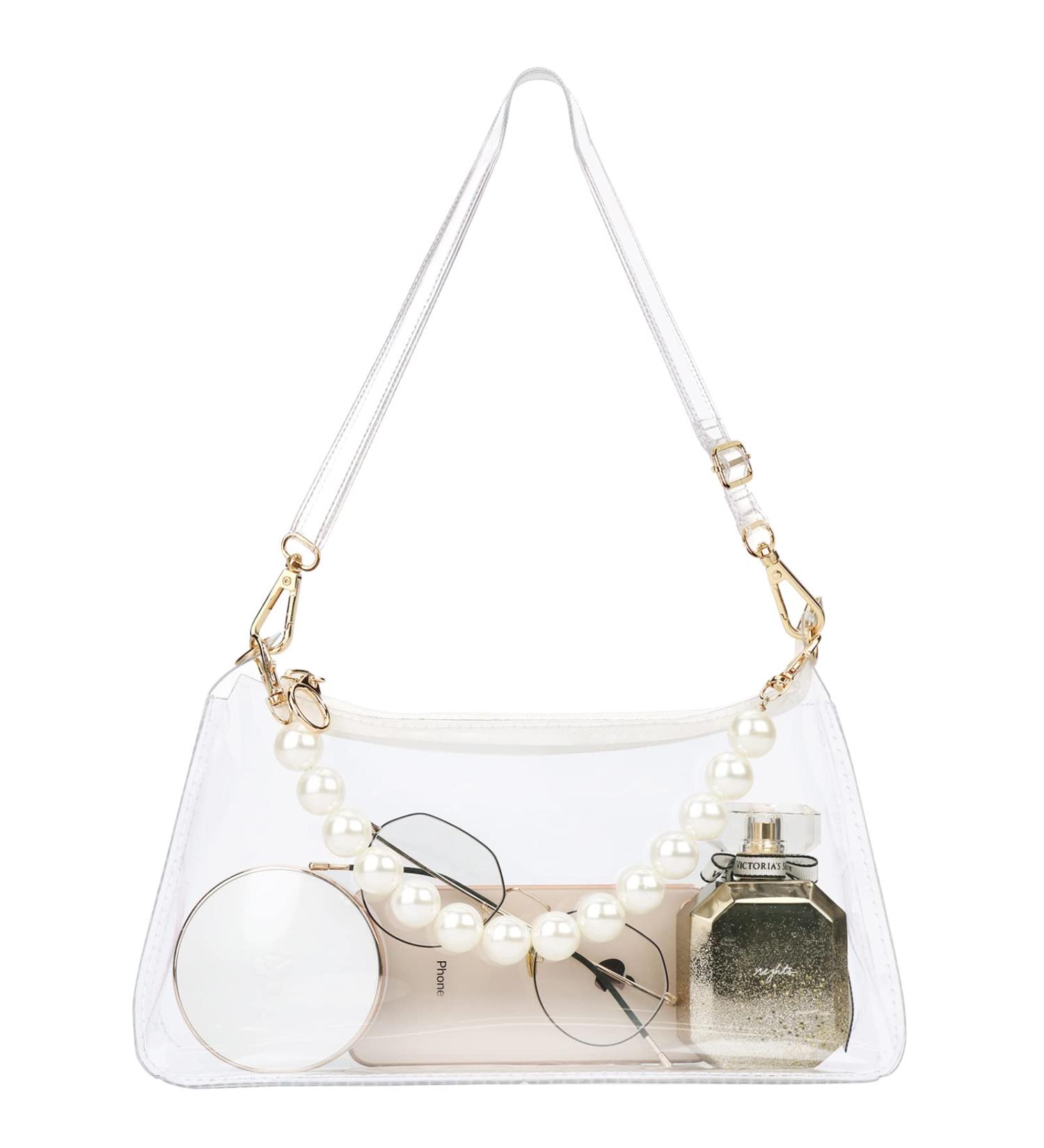 Clear Crossbody Bag with Pearl Strap - Stadium Approved Small Clear Clutch Purse for Women - Buy Online on GoSupps.com