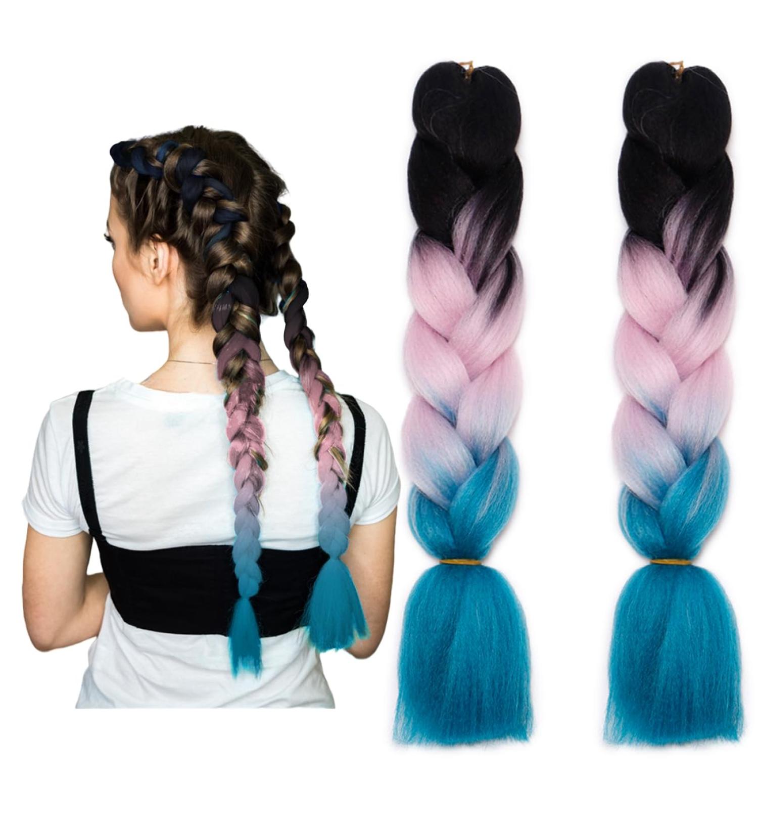 Traziewell Crochet Hair Extensions for Braiding Ombre Braids High Temperature Synthetic Hair Extension for Crochet Twist Black to Pink to Lake Blue 2105 FH002105 L - Buy Online on GoSupps.com