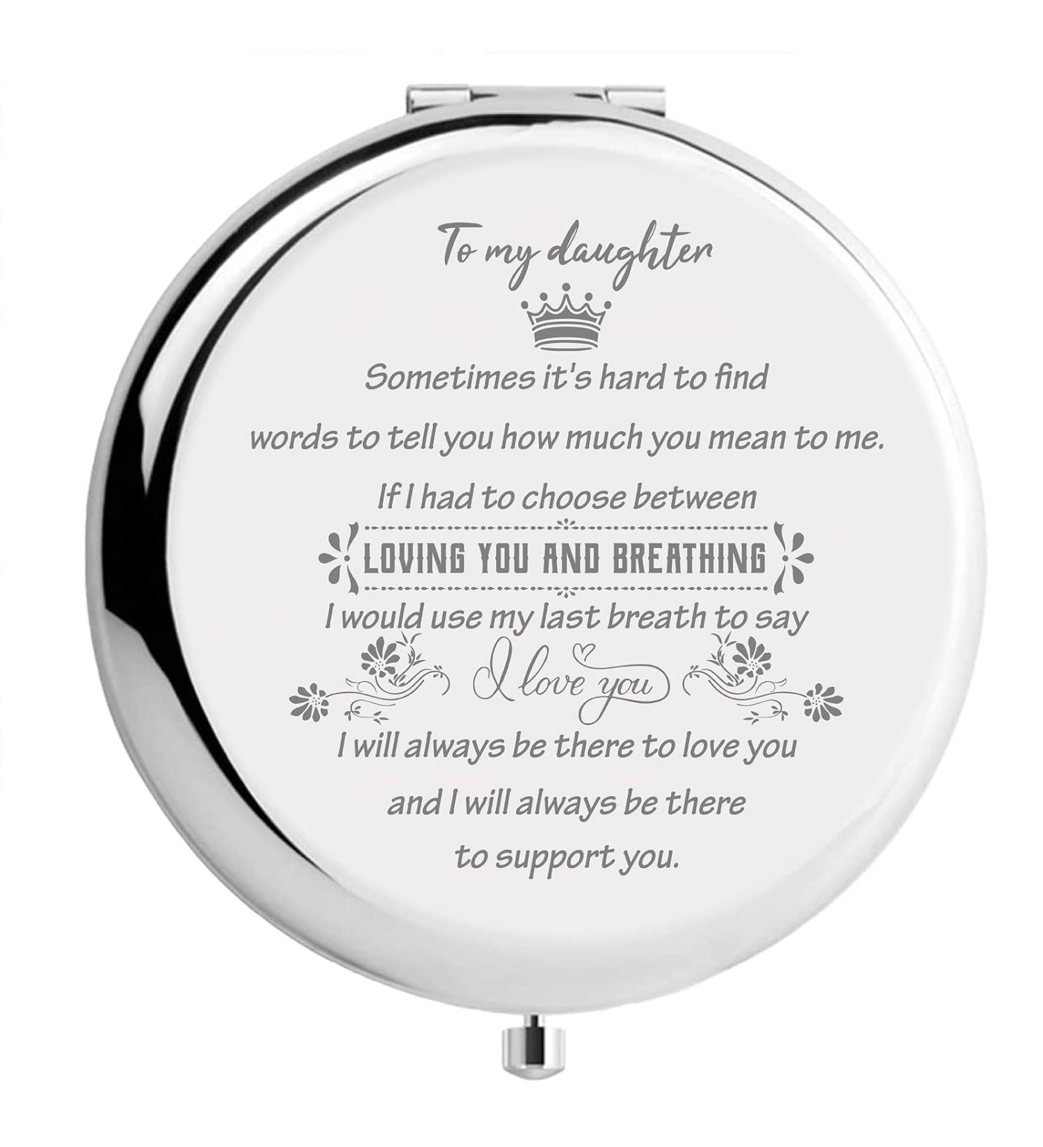 Personalized Stainless Steel Daughter Mirror Compact - Engraved Makeup Travel Mirror from Mom & Dad - Mini Pocket Size - Ideal for Christmas, Birthday, Graduation, Wedding Gifts - Buy Online on GoSupps.com