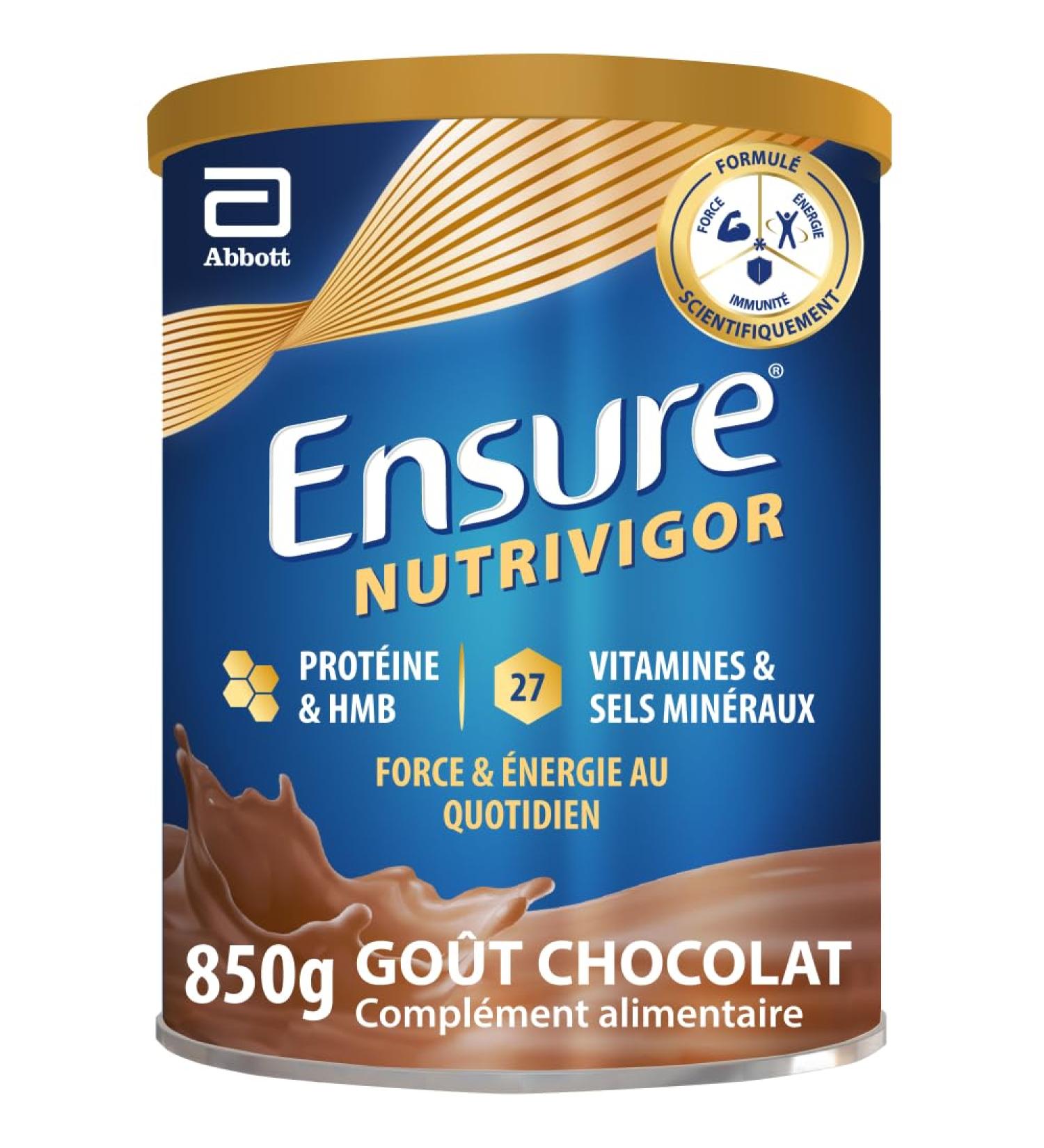 Ensure NutriVigor - Compl ment alimentaire avec prot ines 27 vitamines et min raux et HMB - Pour une alimentation saine et quilibr e - Chocolat - 1 x 850 g 850g - Buy Online on GoSupps.com