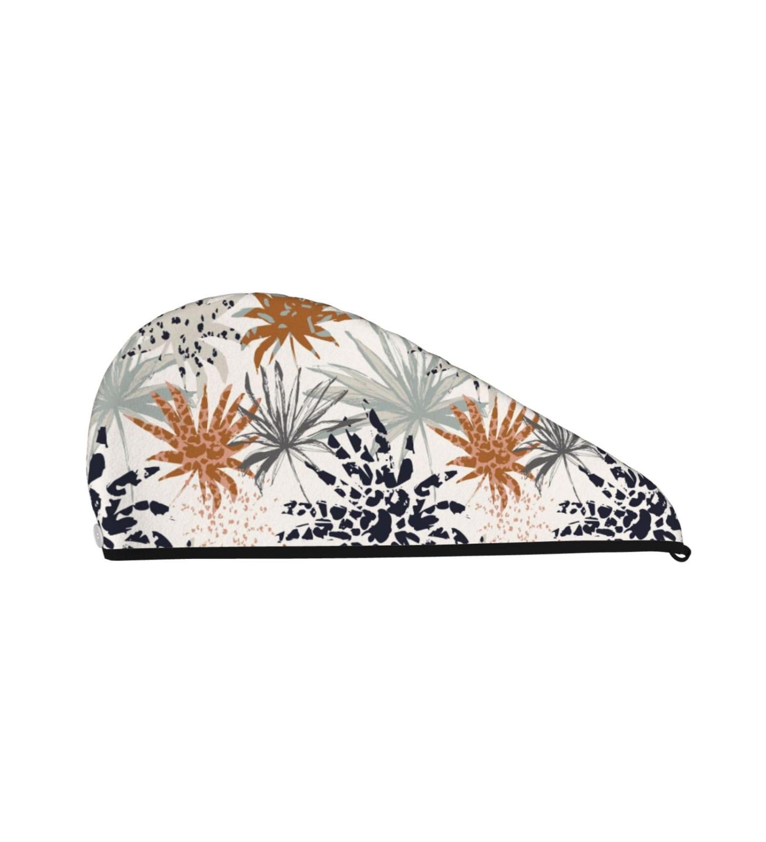 Hair Towel Wrap - Quick-Dry Turban with Button for Effortless Drying (Tropical Leaves) | International Shipping - Buy Online on GoSupps.com