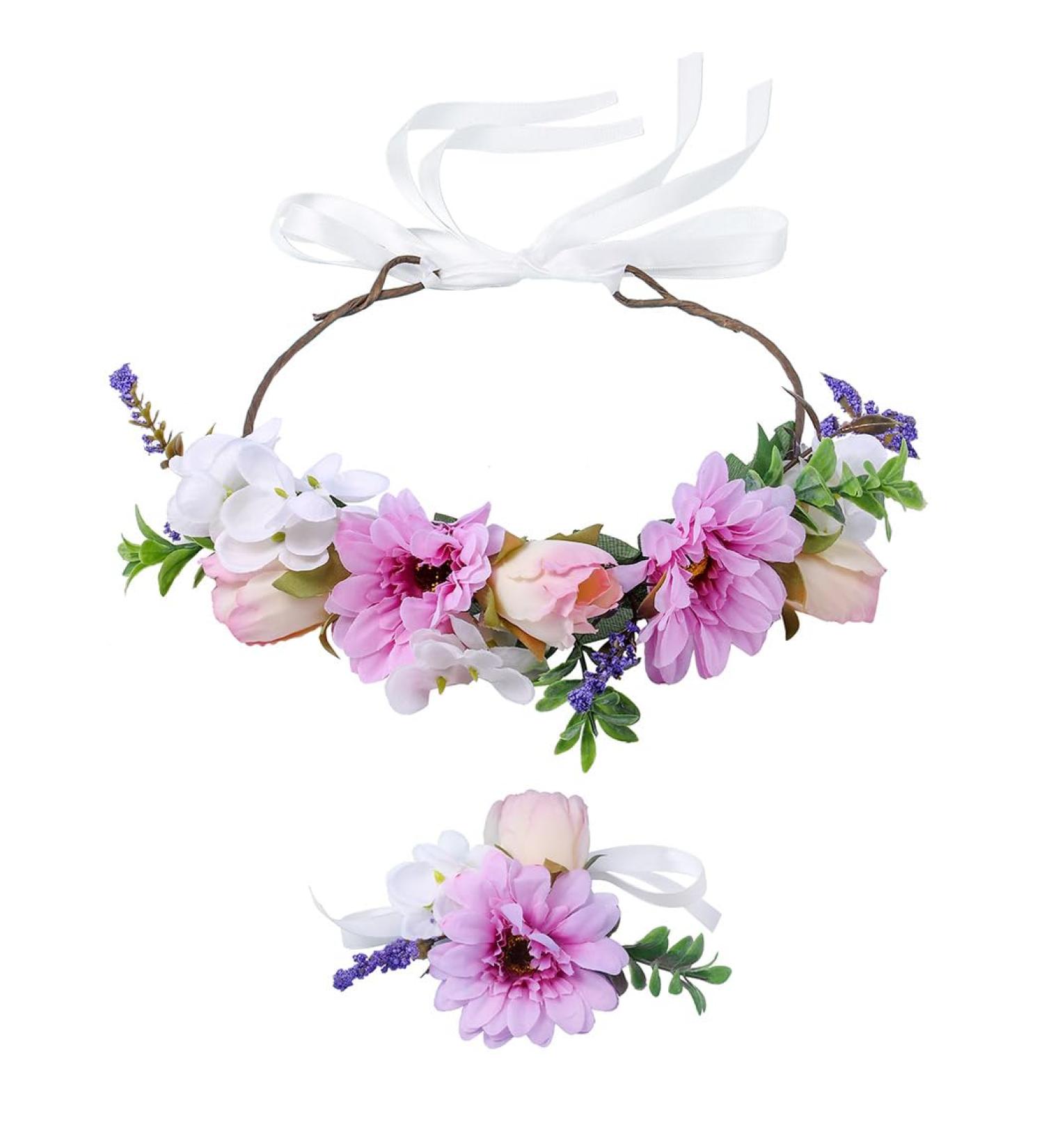 IYOU Flower Crowns Wreath Purple Daisy Floral Headband Wrist Band Wedding Party Festival Photos Headpiece for Women and Girls - Buy Online on GoSupps.com