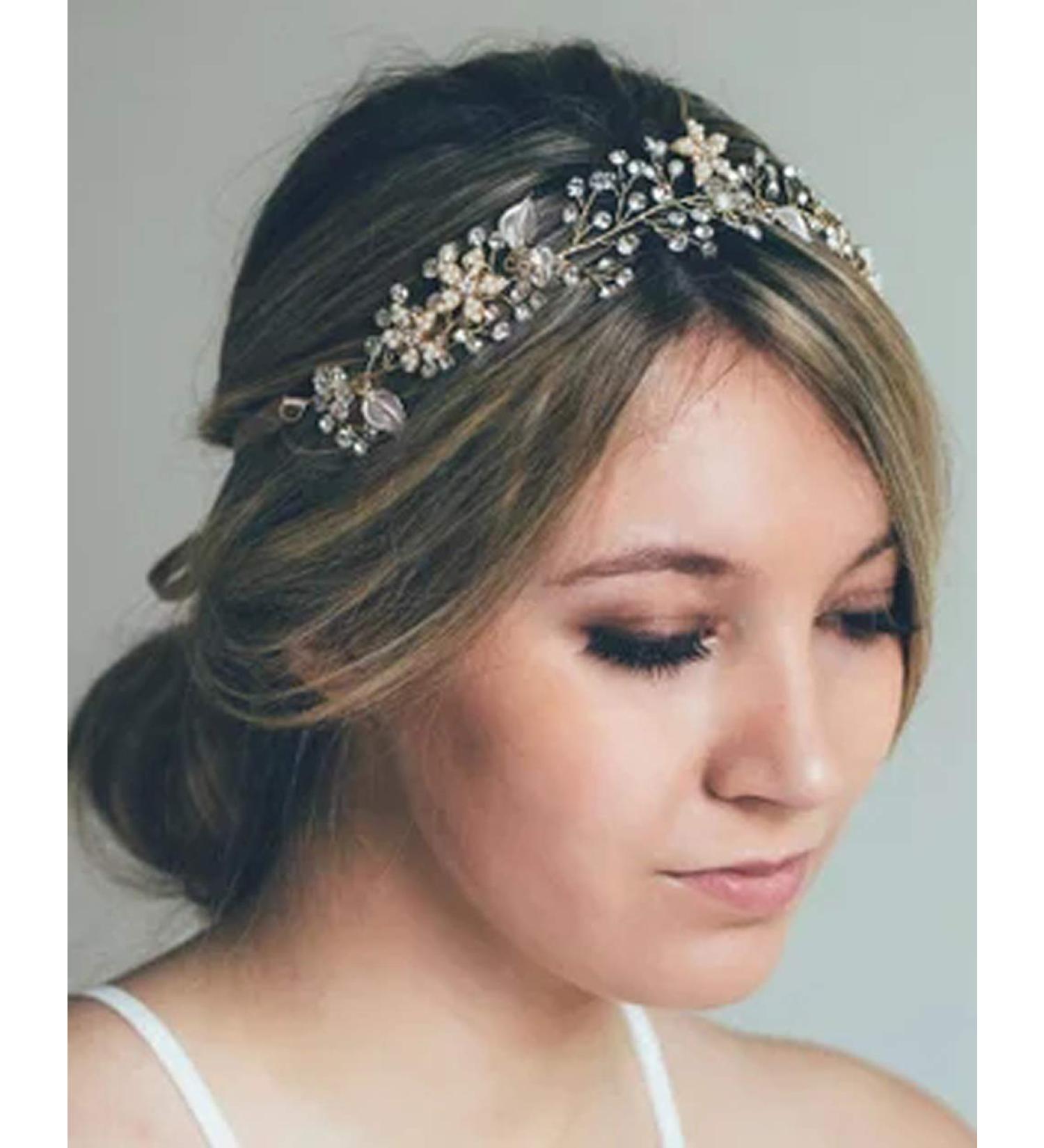 Deniferymakeup Wedding Bridal Leaf and Flower Headband Bridal Hair Vine Wedding Head Piece Rhinestone Hair Piece Bridal Hair Accessories Headband Gold Crown Floral Wreath Hair Accessories (Silver) - Buy Online on GoSupps.com