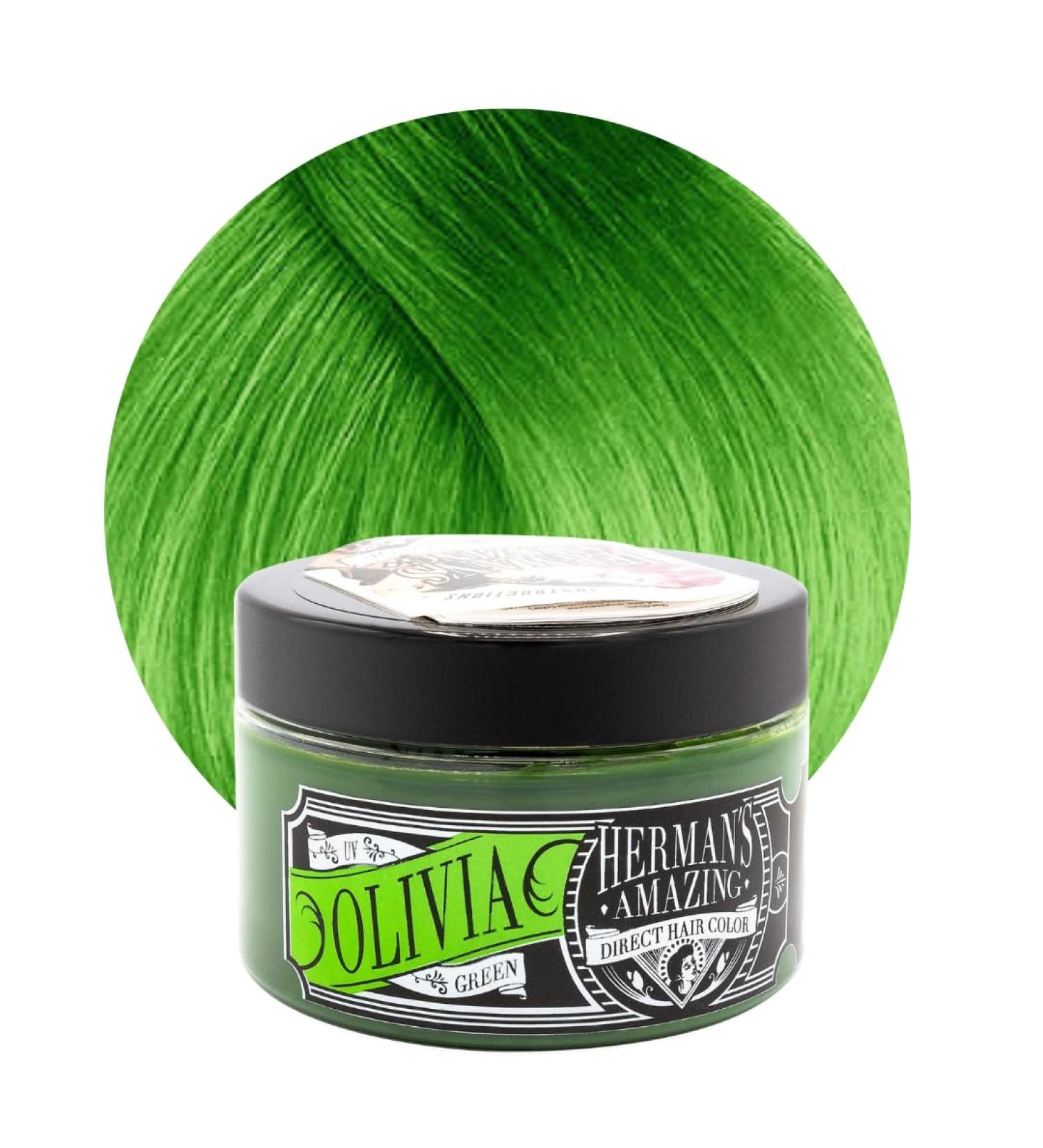 Hermans Amazing semi-permanent Hair Color Olivia Green 100% vegan and not tested on animals 115ml - Buy Online on GoSupps.com