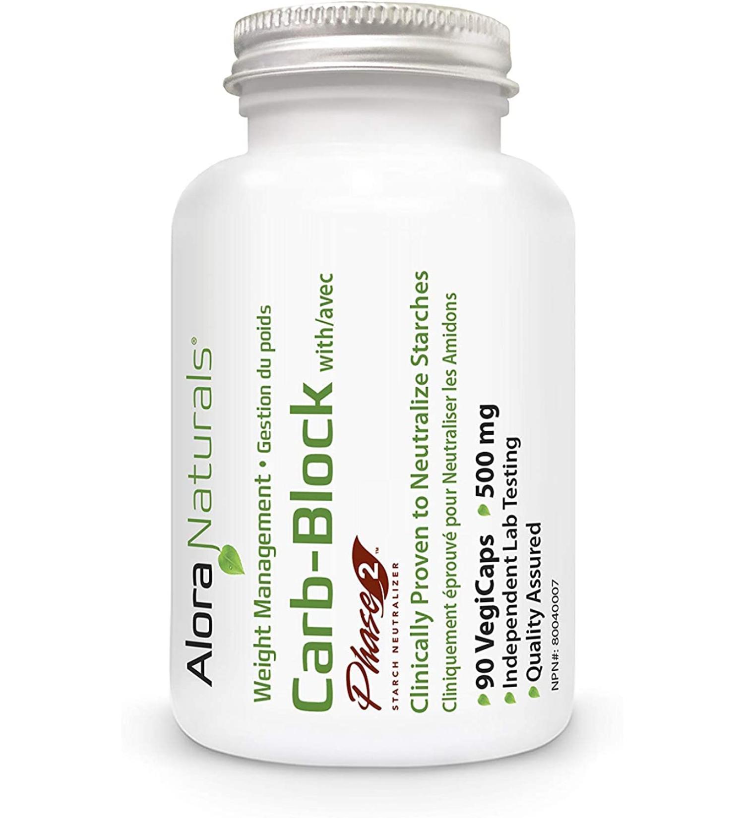 Alora Natural - Carb-Block with Phase 2 90 VegiCaps - White Kidney Bean Carb Blocker - Weight Management Supplement - Carbohydrate Supplement - Prevents Starch Calories Conversion into Glucose