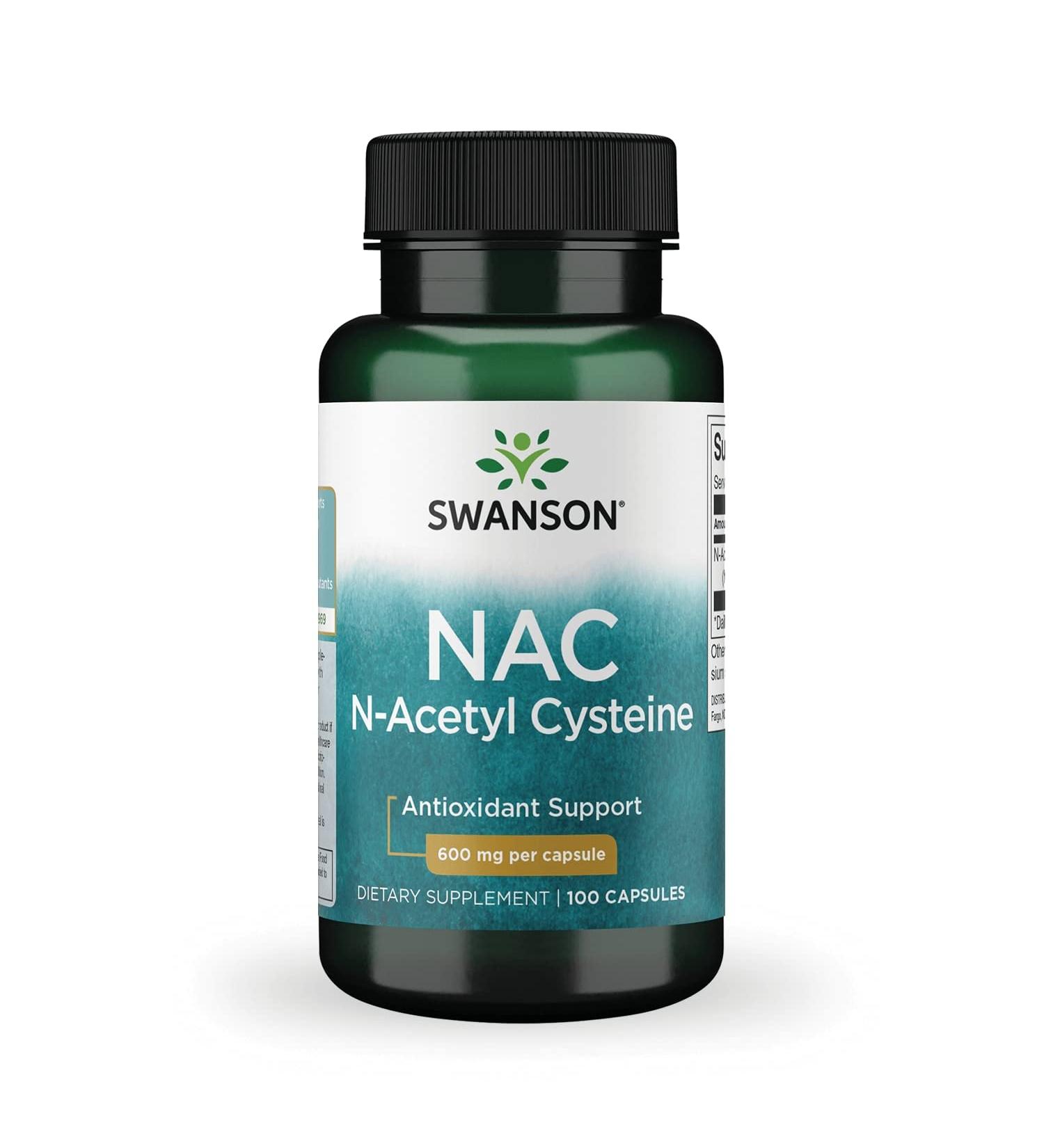Swanson NAC N-Acetyl Cysteine 600mg Capsules - Antioxidant & Liver Support Supplement - Buy Online on GoSupps.com