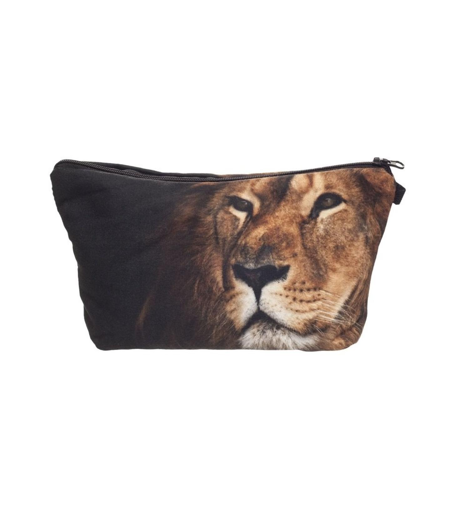 Hanessa Cosmetics Pocket Base Bag - Full Print Brown Lion Zipper Makeup Bag | International Shipping - Buy Online on GoSupps.com