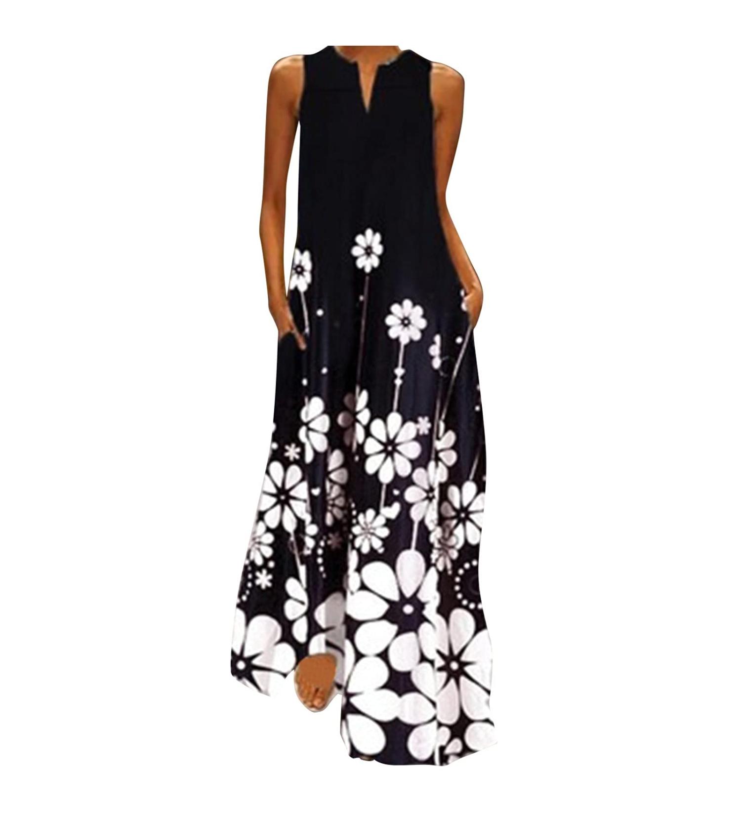 Shop Ronony Women's Summer Maxi Dress - V-Neck Color Block & Spaghetti Strap - Perfect for Parties & Beach - Plus Size Available - Buy Online on GoSupps.com