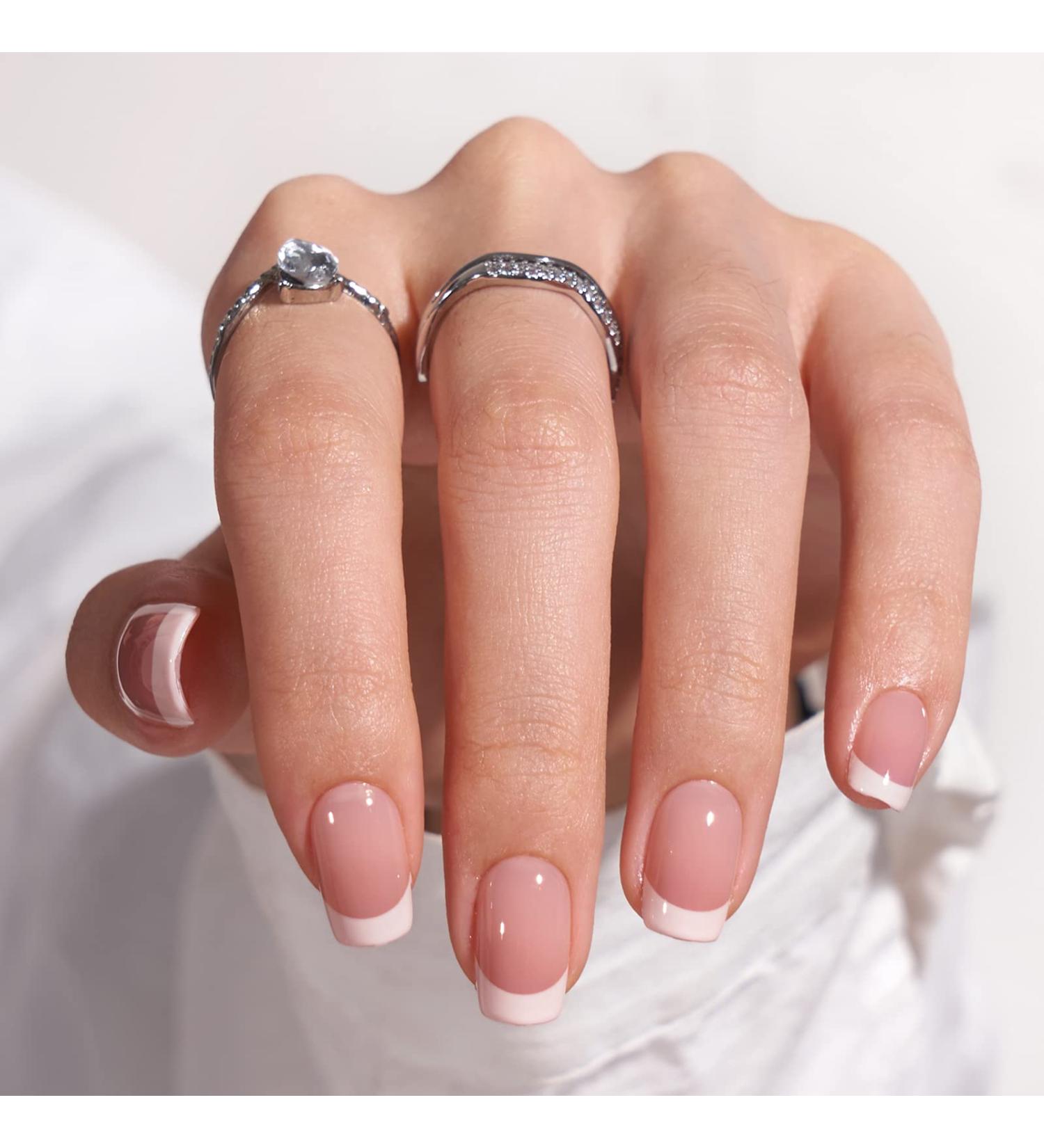Buy Bartbox French Press-On Nails - Short Square Artificial Nails (30 Pieces) with Glue | White & Pink - Perfect for Women & Girls - Buy Online on GoSupps.com