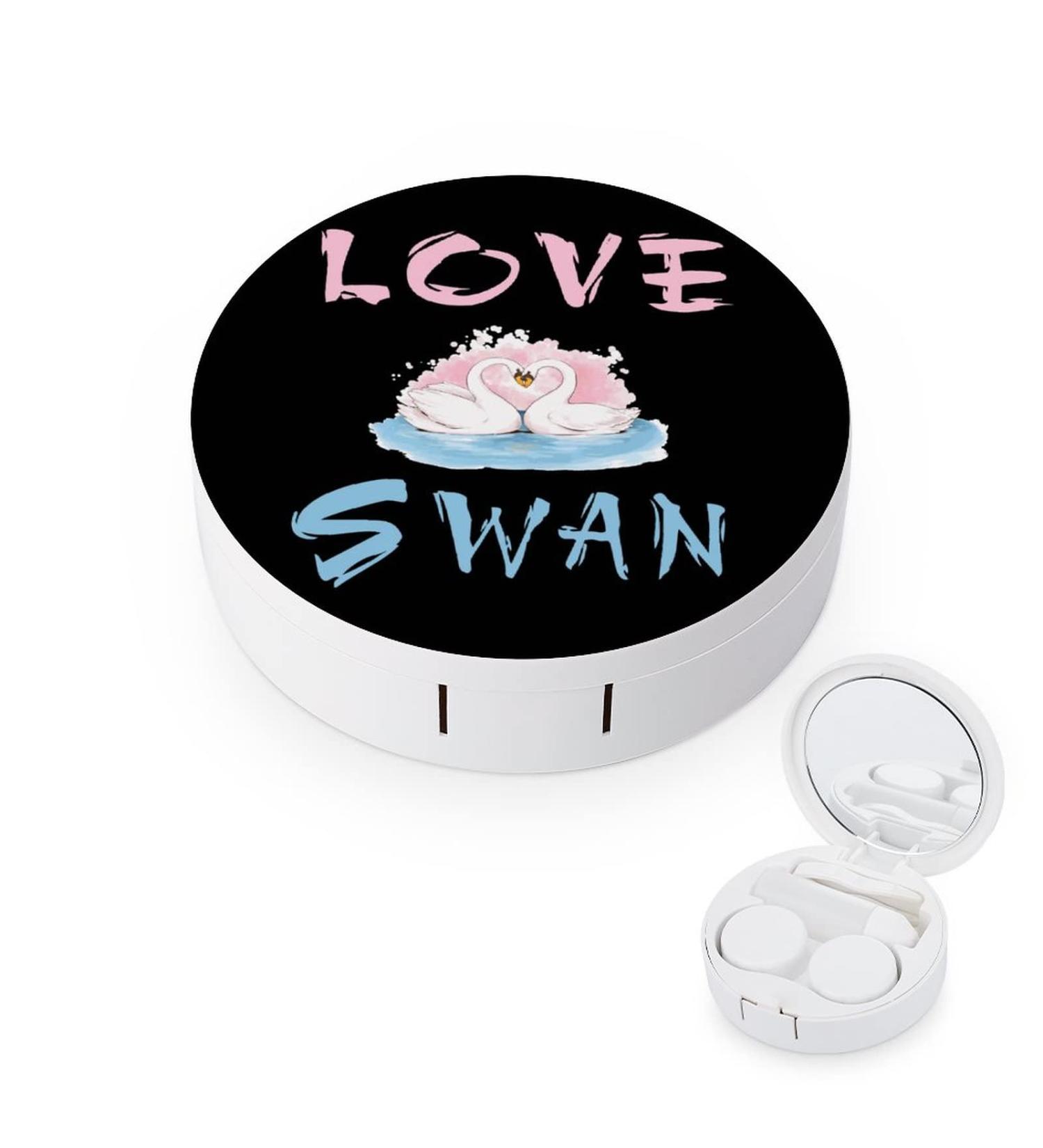 Love Swan Round Case For Contact Lens Kit Storage Box with Mirror Printed - Buy Online on GoSupps.com