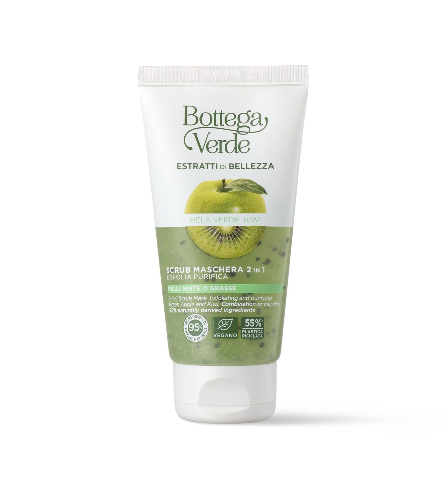 Bottega Verde Beauty Extracts - Scrub - 2 in 1 Mask - Green Apple and Kiwi - Purifies Exfoliates - Combination or Oily Skin (75 ml)