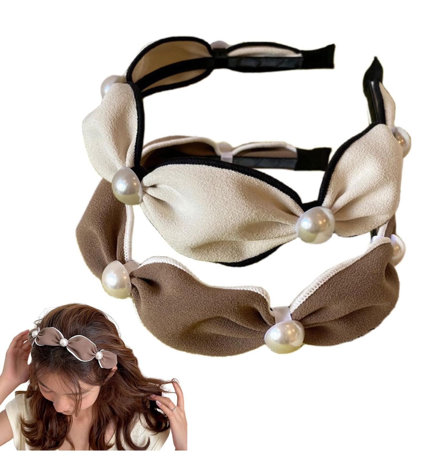 scicent Hair Accessories 2 Pieces Headbands for Women Pearl Embellished Hair Bands for Girls Knotted Head Band Fashion Hairband (White+light coffee) - 23424 - Buy Online on GoSupps.com