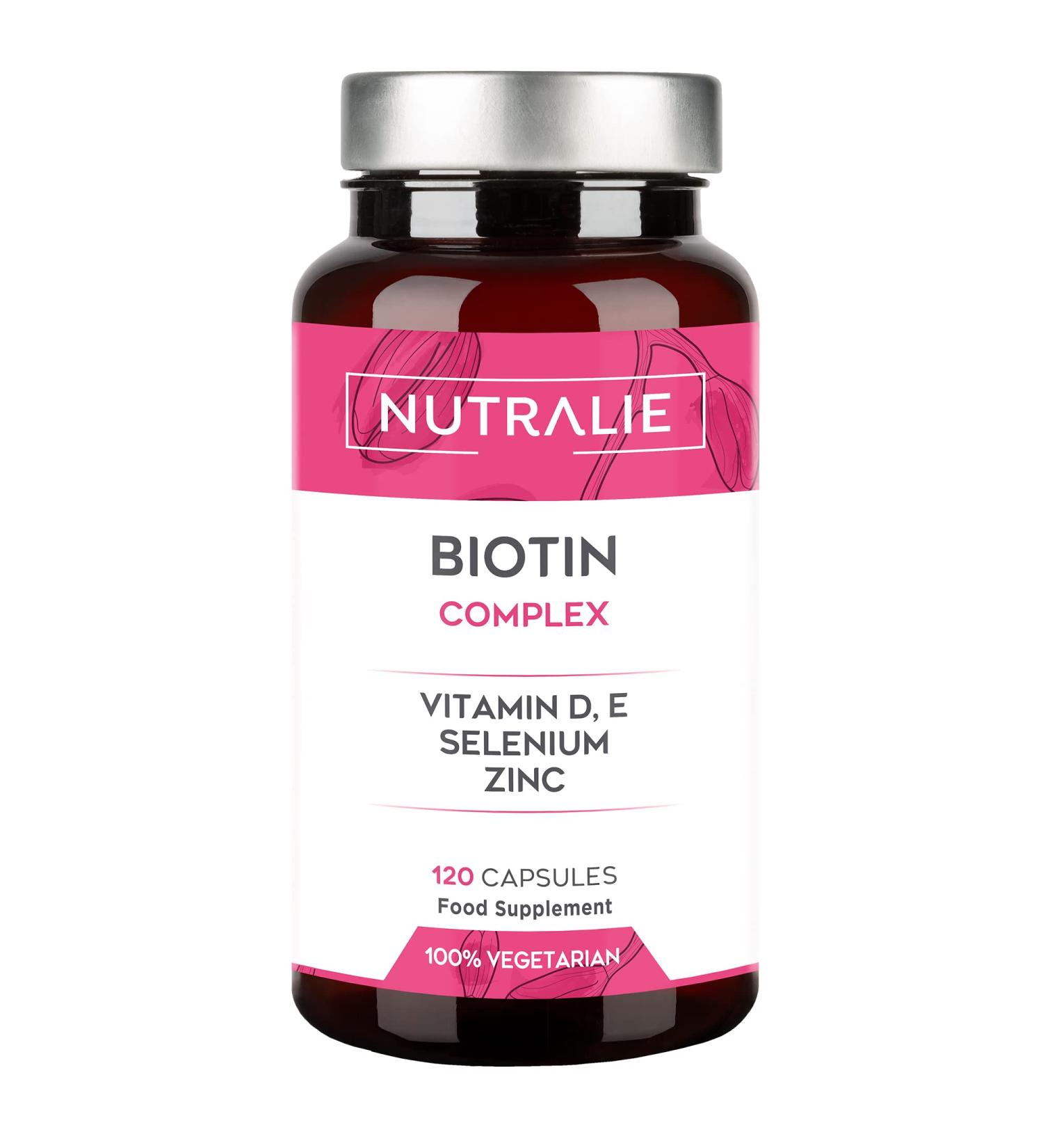 Biotin Hair Growth 10000 mcg Capsules with Vitamins D and E, Zinc, Selenium - Promotes Hair Growth, Skin and Nail Health - 120 Capsules by Nutralie - Buy Online on GoSupps.com