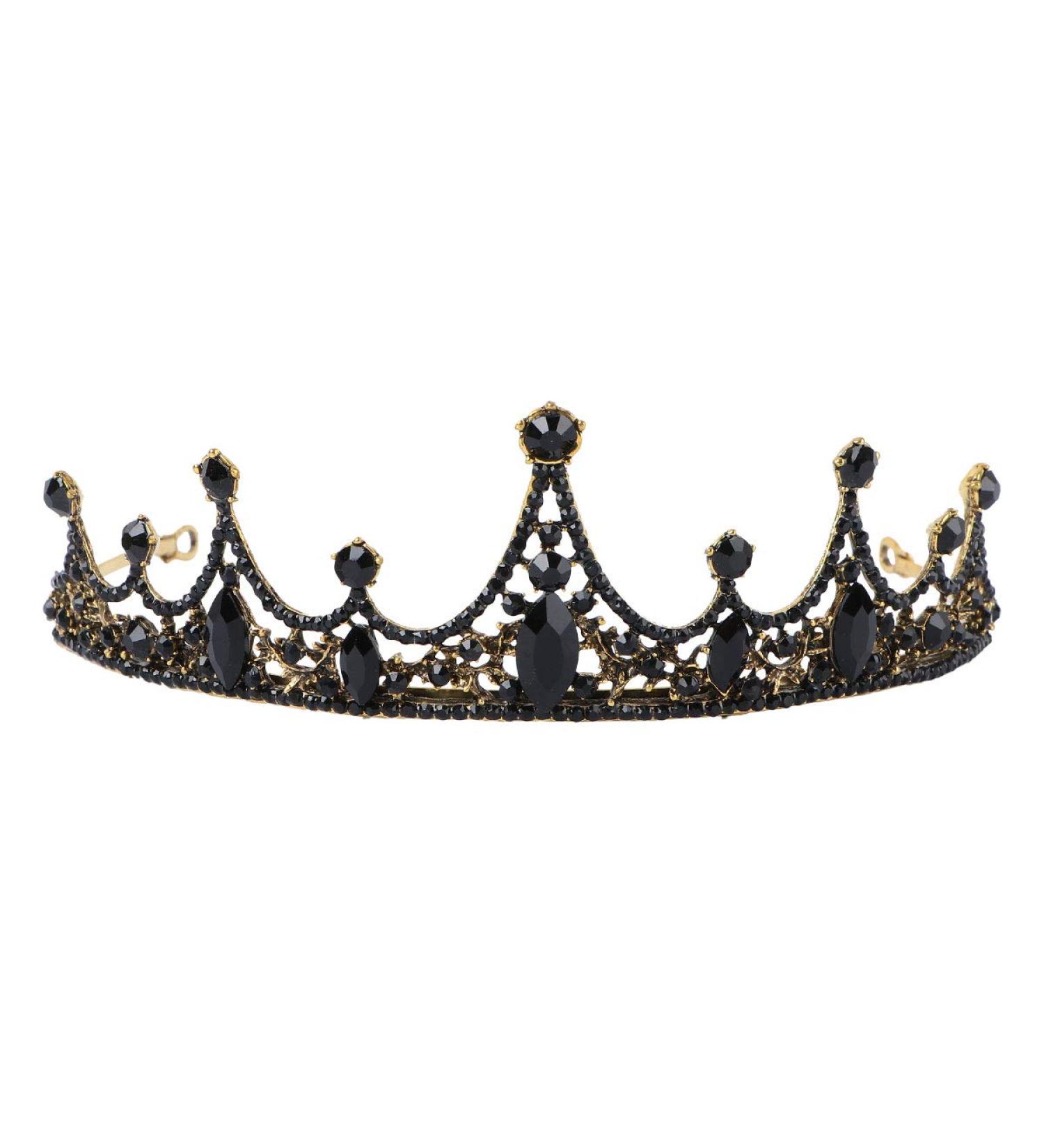 Lurrose Baroque Black Rhinestone Queen Crown - Wedding Bridal Tiara for Women - Buy Online on GoSupps.com