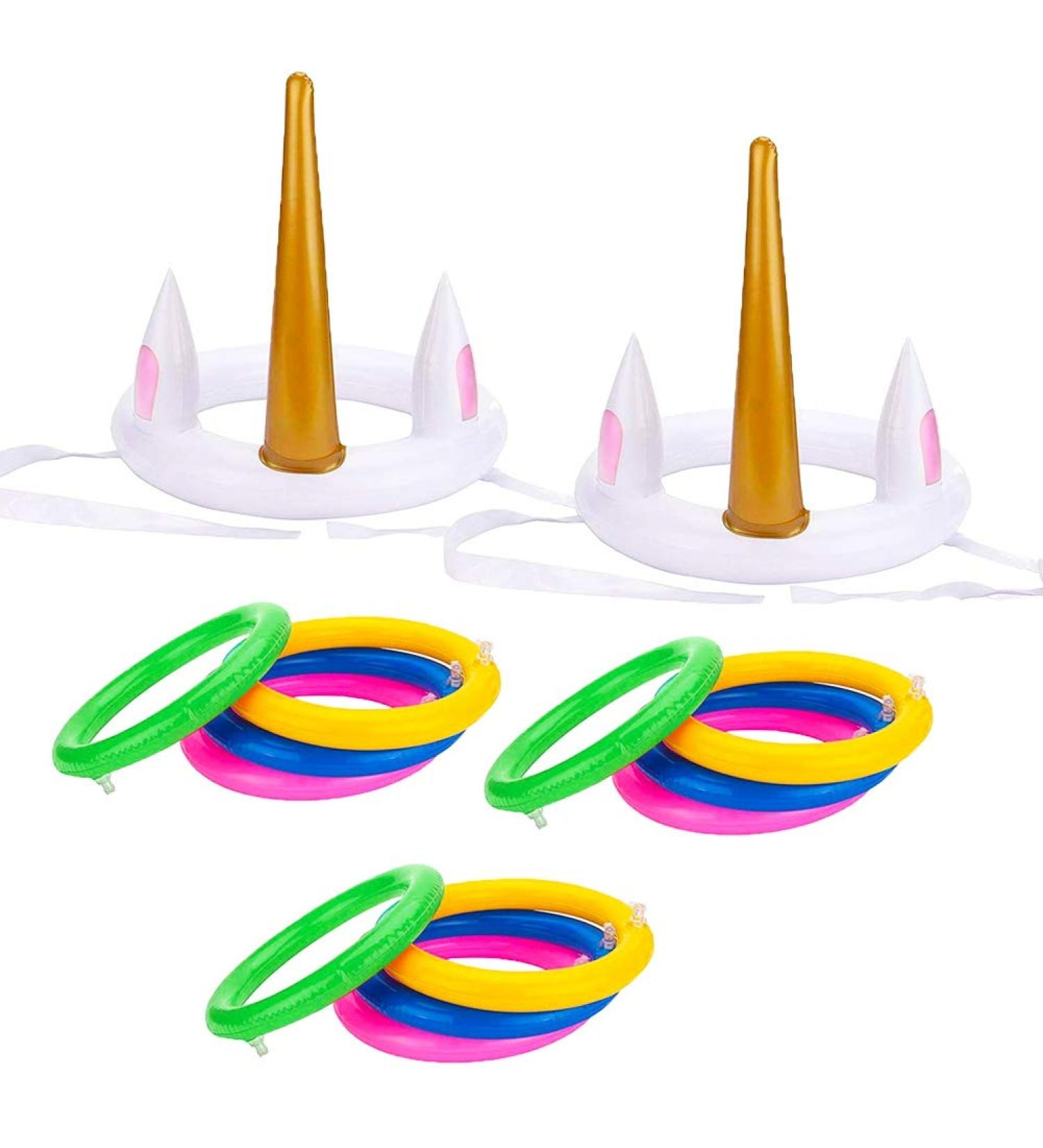 Joliyoou Unicorn Party Games Inflatable Ring Toss Set - 2 Unicorns, 12 Rings - Fun Party Game Favors (2 Pack) - Buy Online on GoSupps.com
