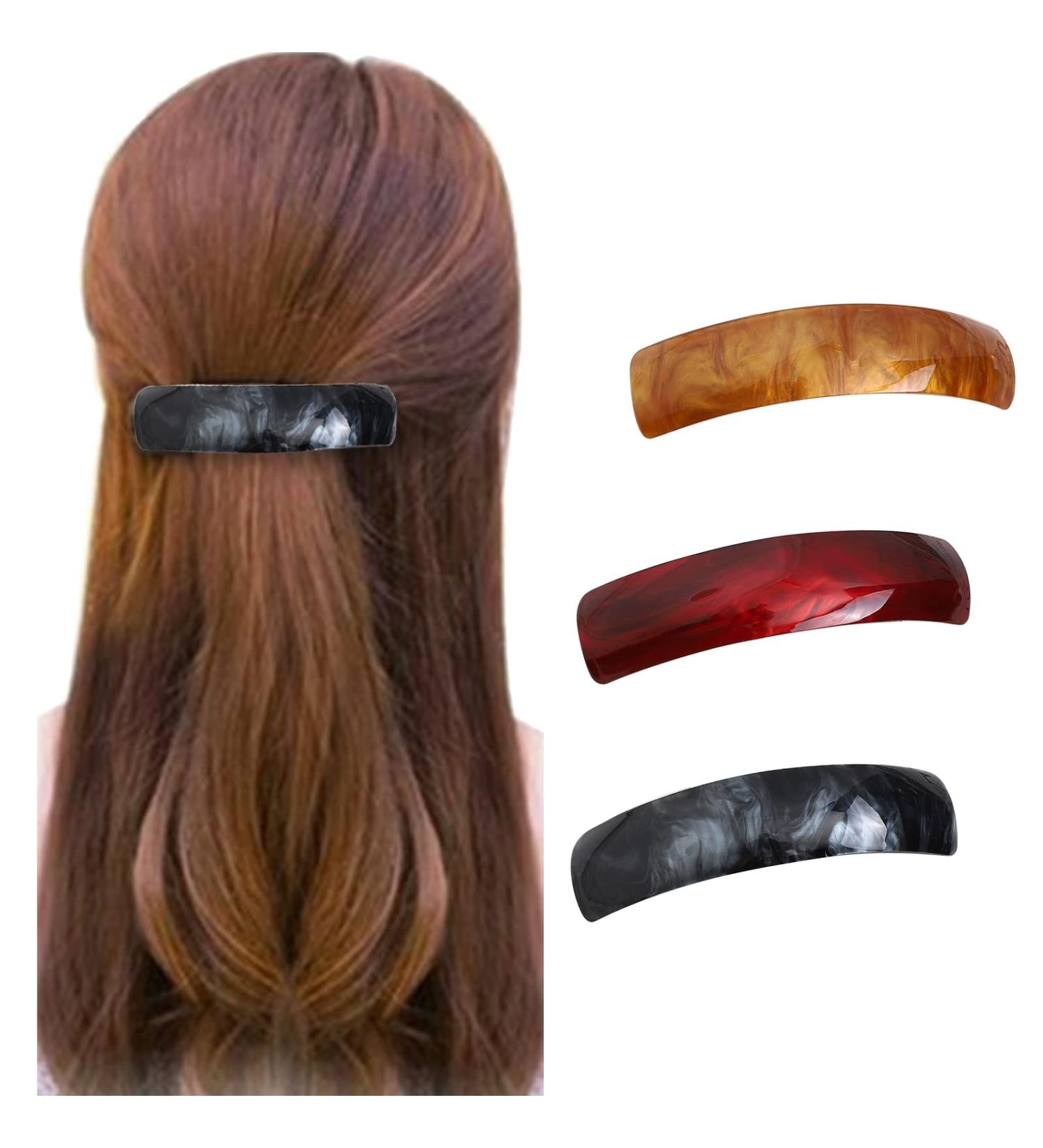3-Pack Automatic French Hair Clips for Women - Big Retro Hair Clips for Thin & Thick Hair in Red Black Gold - Buy Online on GoSupps.com