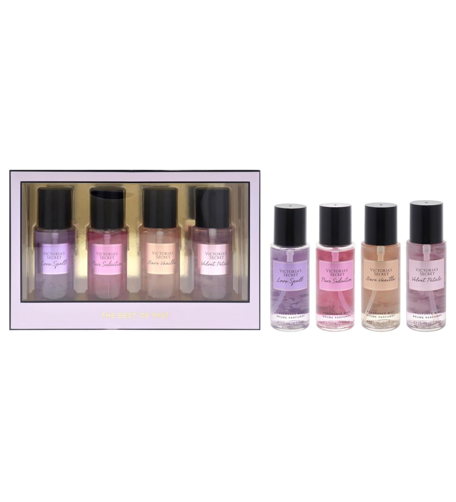 Victorias Secret The Best of Mist Set for Women - 4 Pc Gift Set 2.5oz Love Spell Fragrance Mist 2.5oz Pure Seduction Fragrance Mist 2.5oz Mist 2.5oz Mist - Buy Online on GoSupps.com