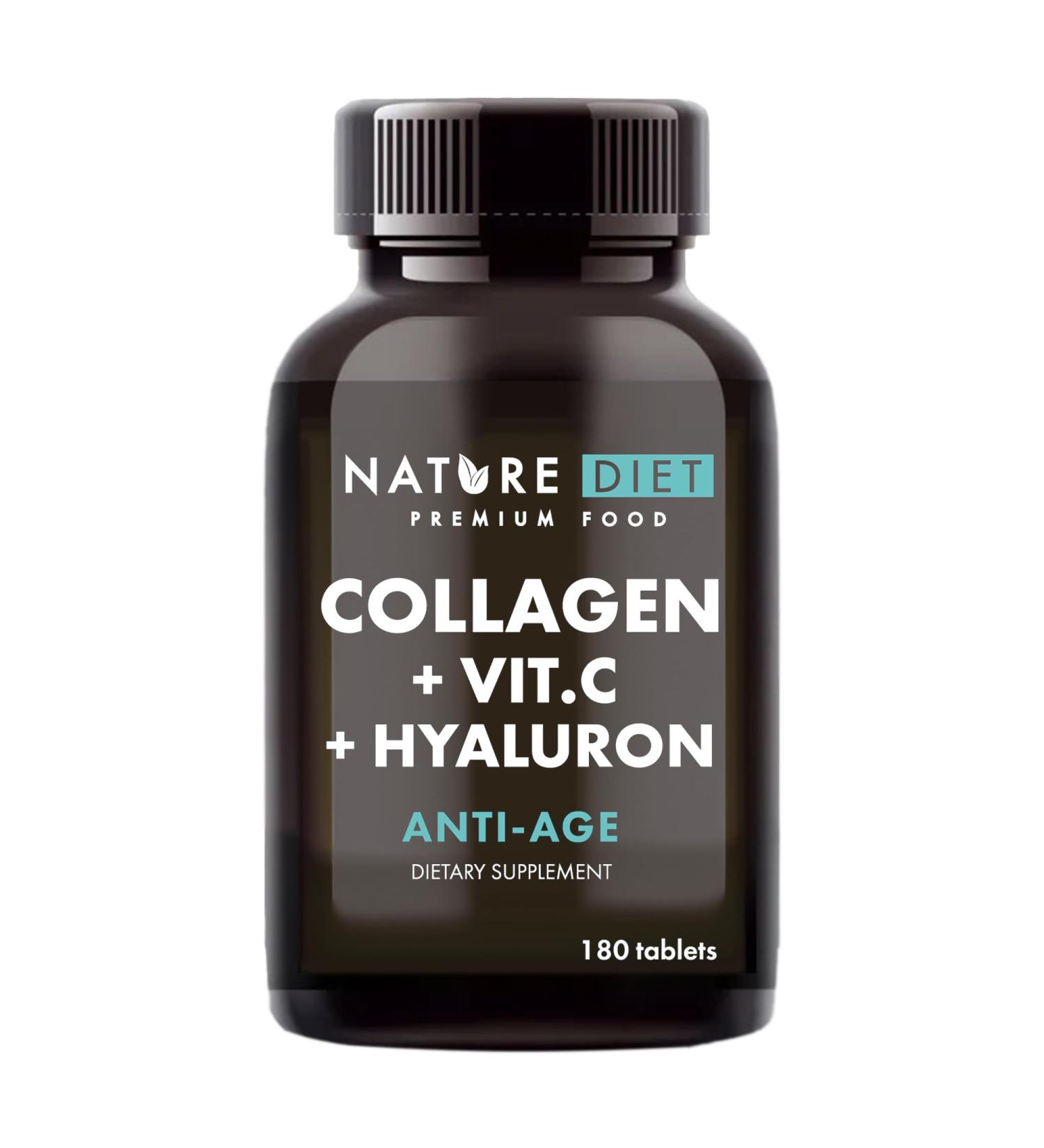 Nature Diet - Collagen with Hyaluronic Acid and Vitamin C 180 Tablets 500 mg | Anti-Aging | Hydrolyzed Collagen - Buy Online on GoSupps.com
