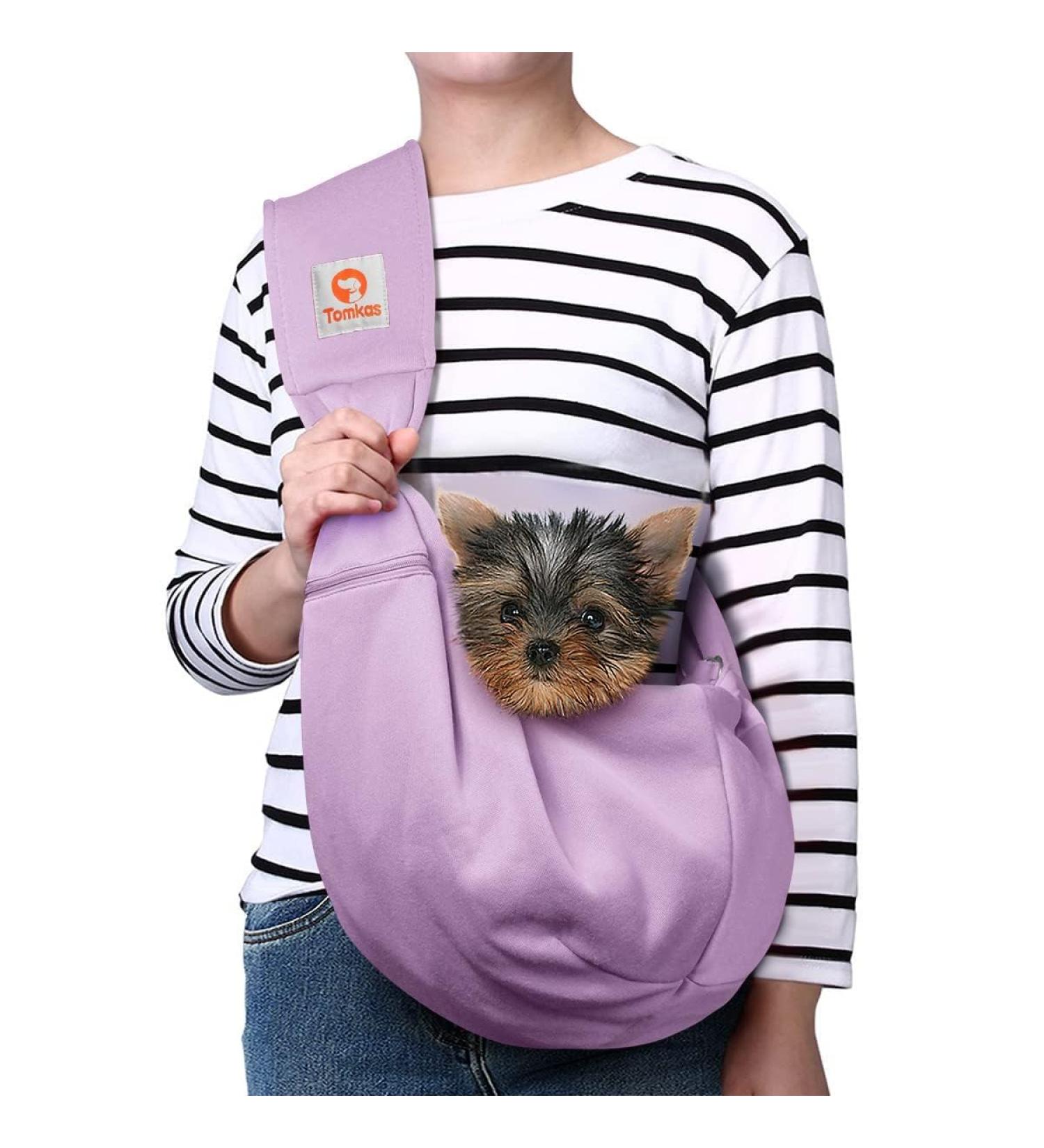 Tomkas Violet Dog Carrier Bag for Small Dogs - Adjustable Sling with Zipper - Ideal Dog Transport Solution - Buy Online on GoSupps.com