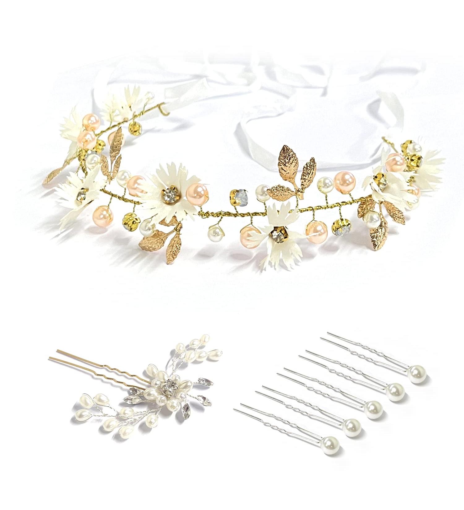 7-Piece Wedding Crystal Hair Needle & Pearl U Clip Adjustable Headband & Hair Jewelry for Weddings Birthdays Parties & Beach Celebrations - Buy Online on GoSupps.com