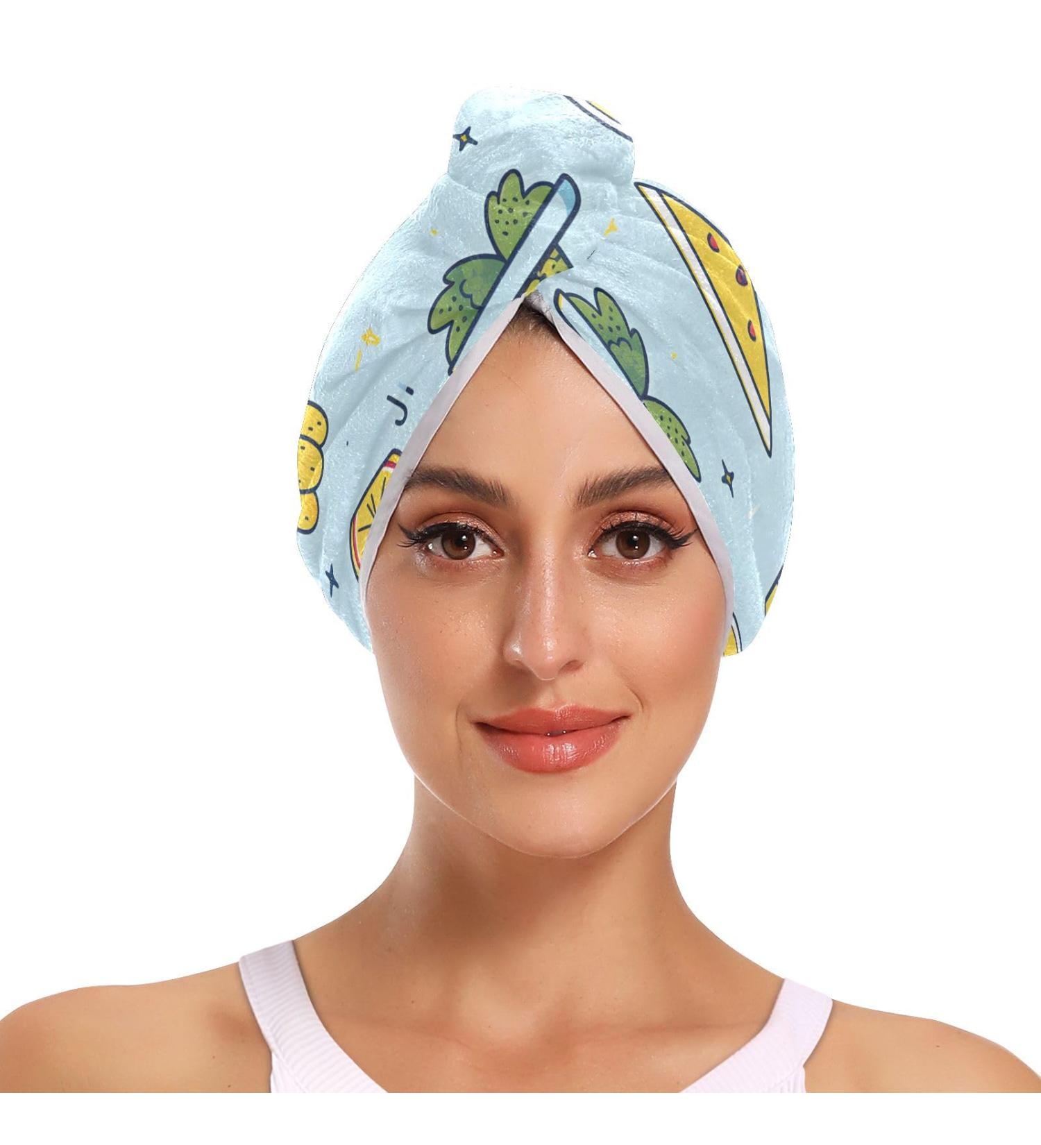 Lovely Cartoon Fruit Hair Towel 2 Pack - Super Absorbent Quick Dry Hair Turbans for Women & Girls - Buy Online on GoSupps.com