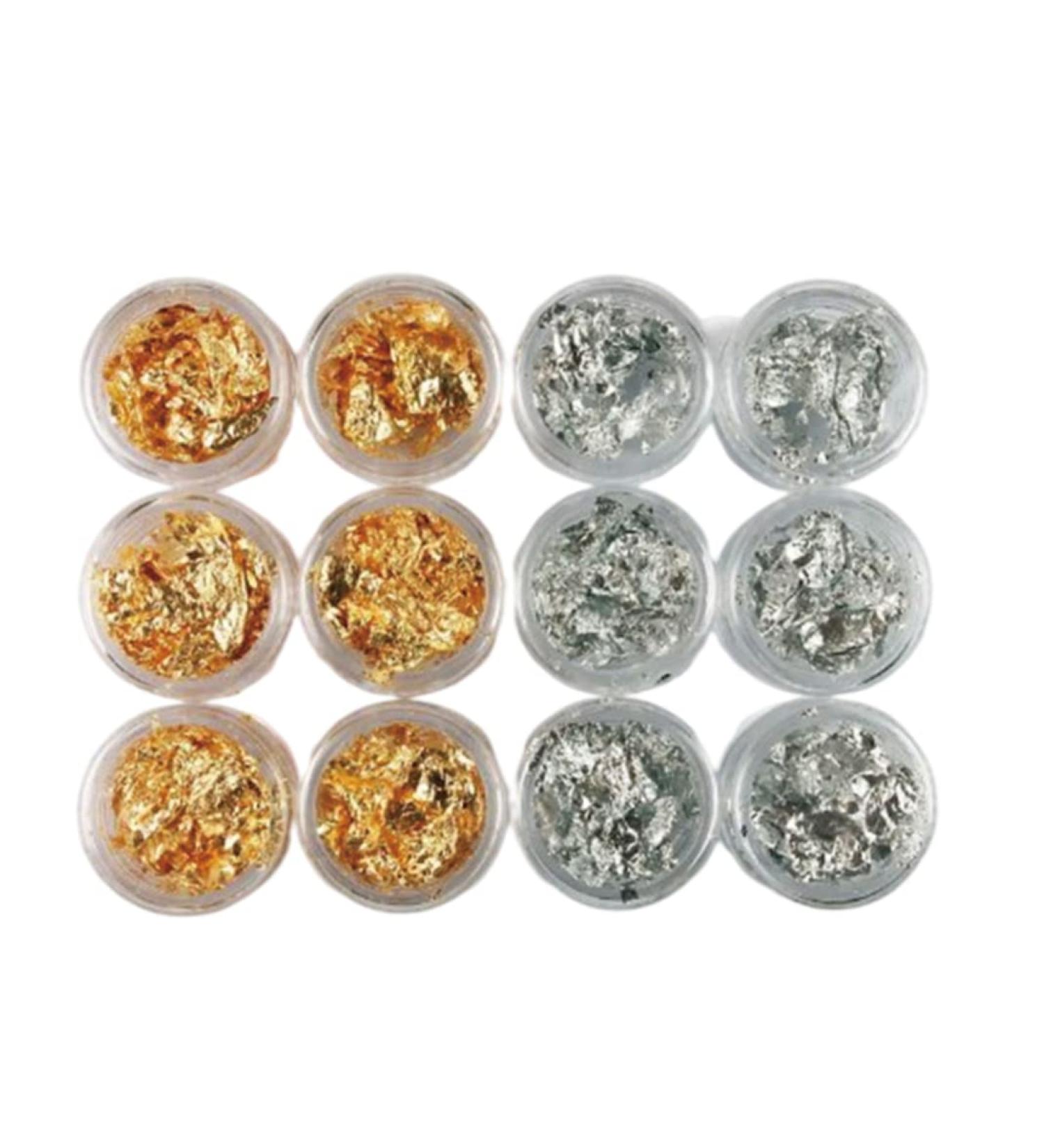 12 Pot/Set Gel Nail Polish Set Nail Art Accessories Gold Silver Paillette Foil Chip Sparkling Flake DIY Glitter Decal Acrylic UV Gel Decoration - Buy Online on GoSupps.com