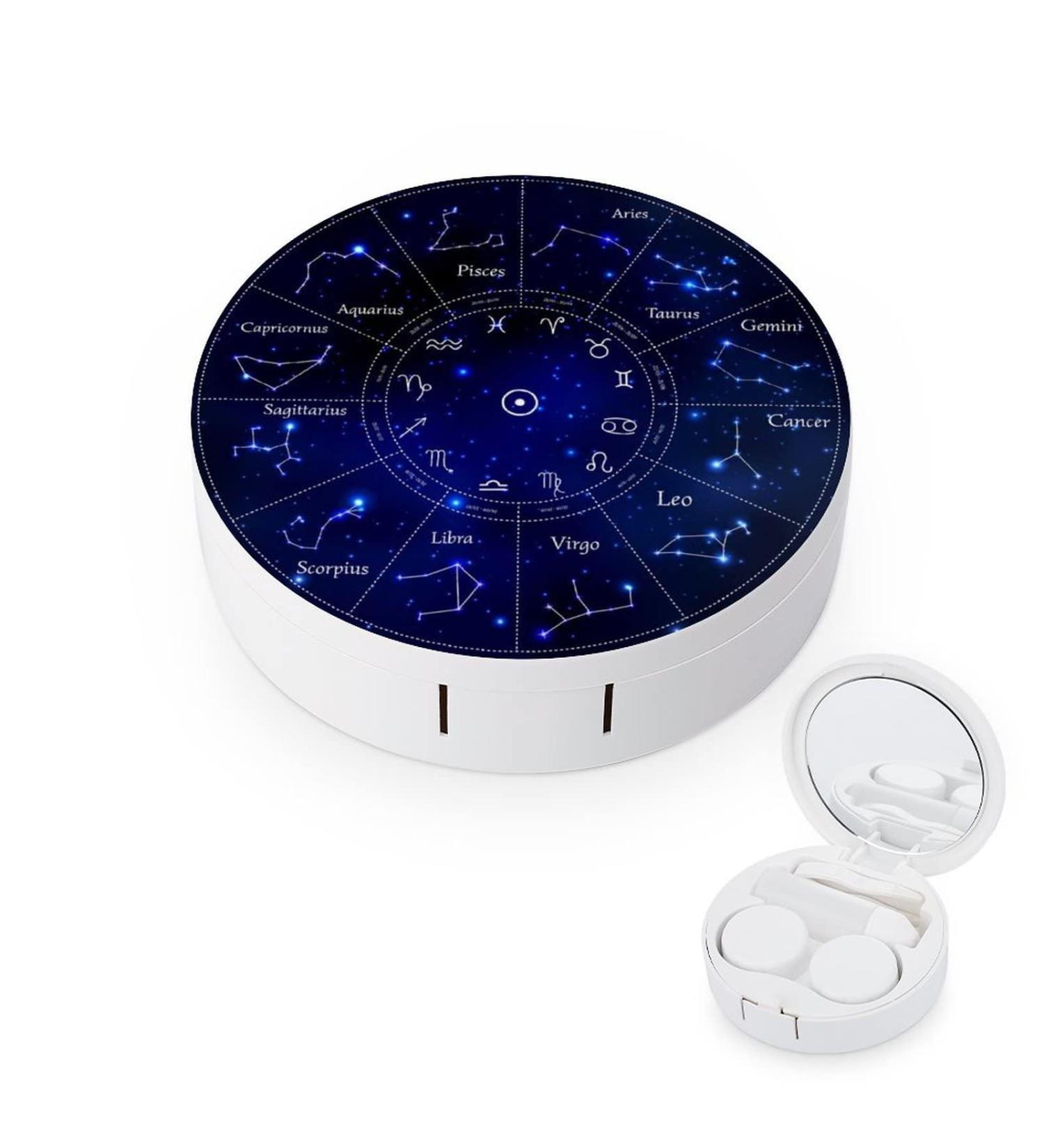 Zodiac Constellations Set Round Case For Contact Lens Kit Storage Box with Mirror Printed - Buy Online on GoSupps.com