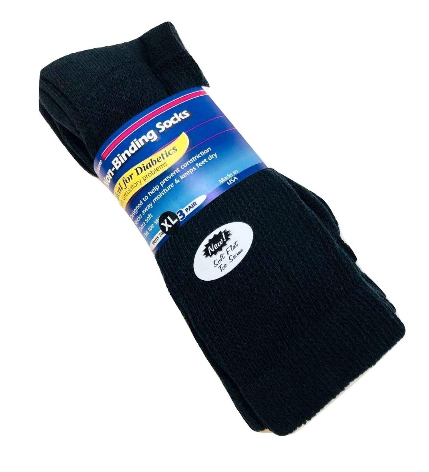 J.T. Foote - Non Binding Diabetic Socks Crew Mens 3pk - Black Size 13-15